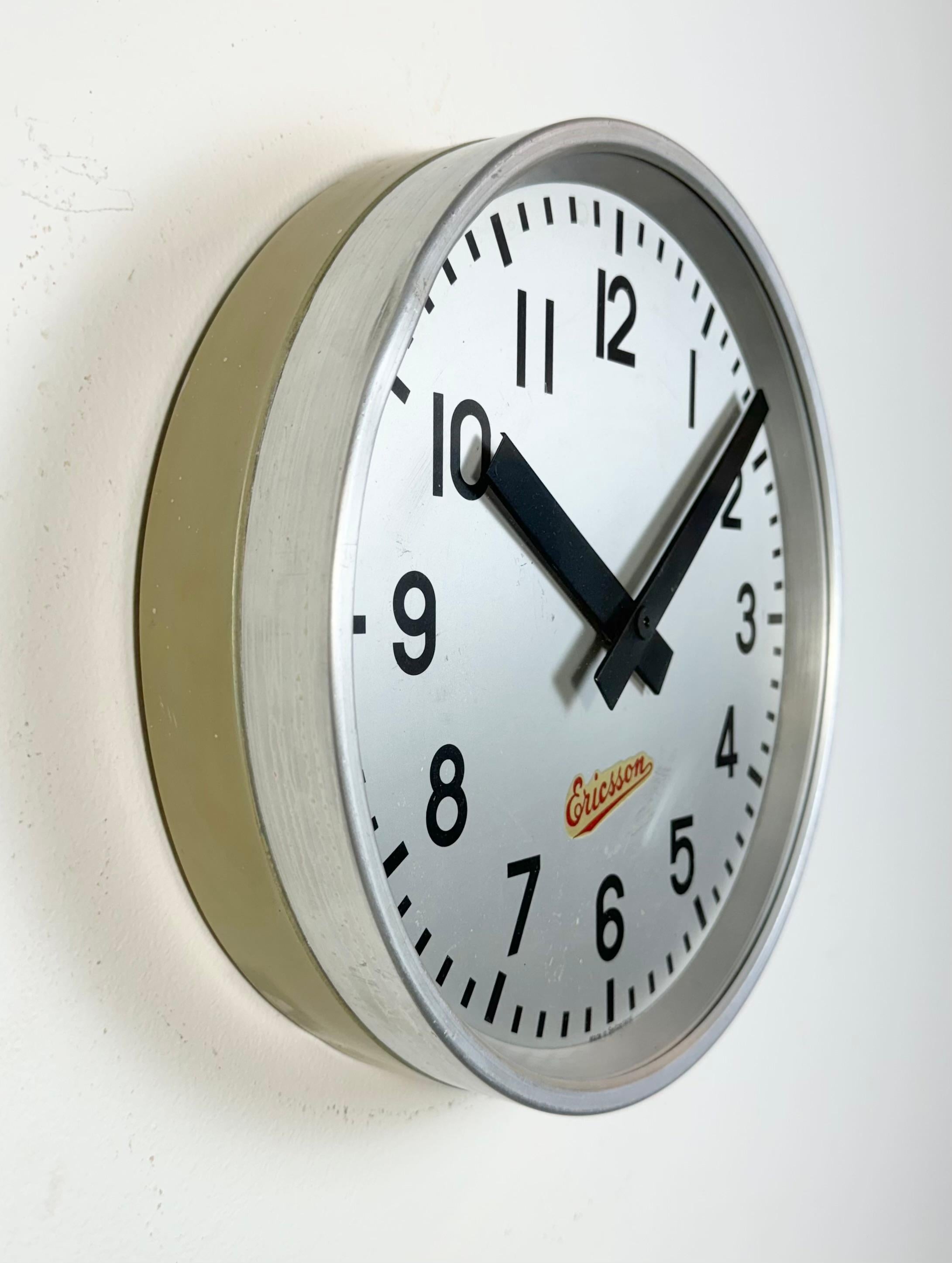 20th Century Grey Industrial Wall Clock from Ericsson, 1960s For Sale