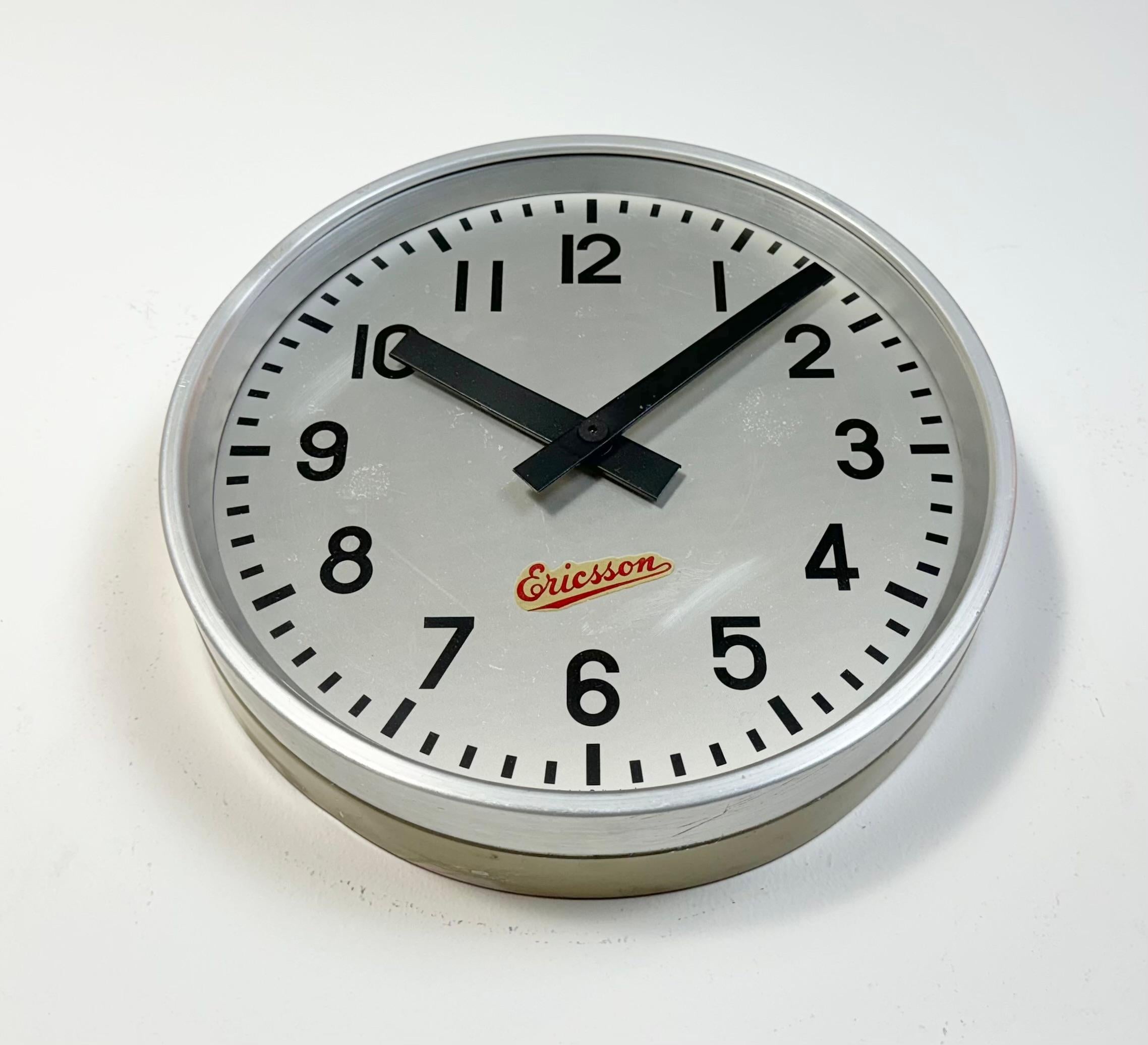 Grey Industrial Wall Clock from Ericsson, 1960s For Sale 1