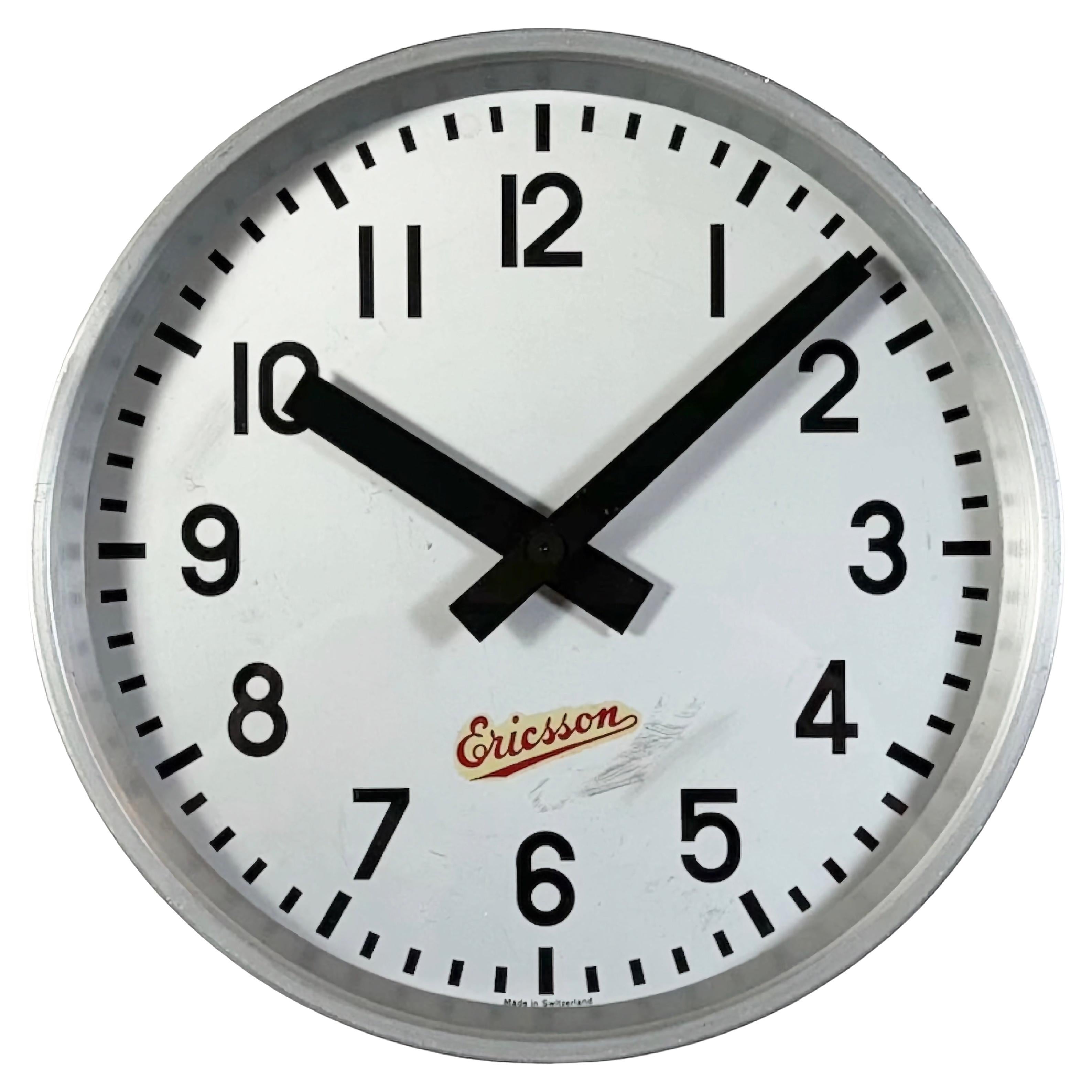 Grey Industrial Wall Clock from Ericsson, 1960s For Sale
