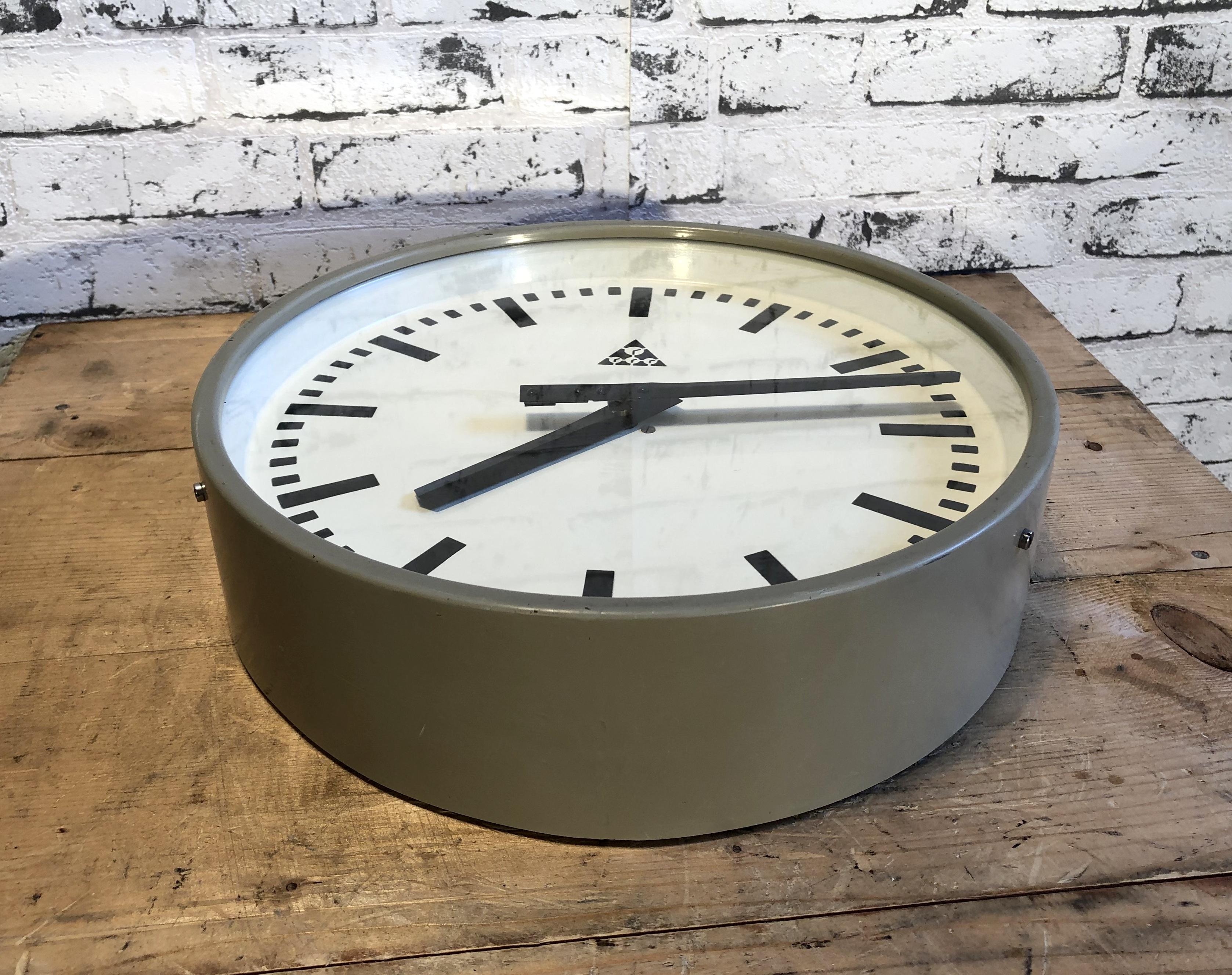 20th Century Grey Industrial Wall Clock from Pragotron, 1960s