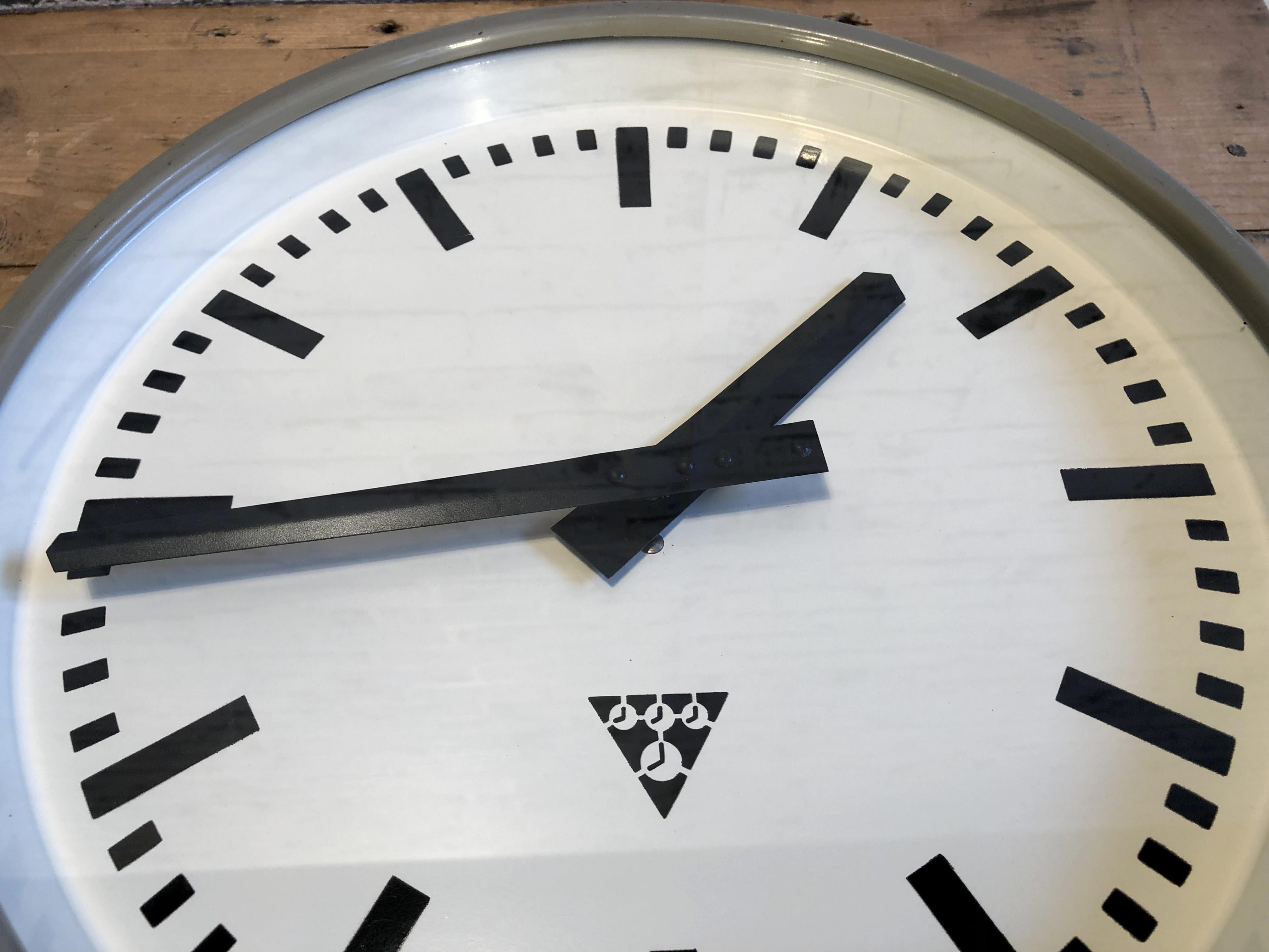 Grey Industrial Wall Clock from Pragotron, 1960s 1