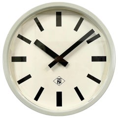 Grey Industrial Wall Clock from TN, 1960s