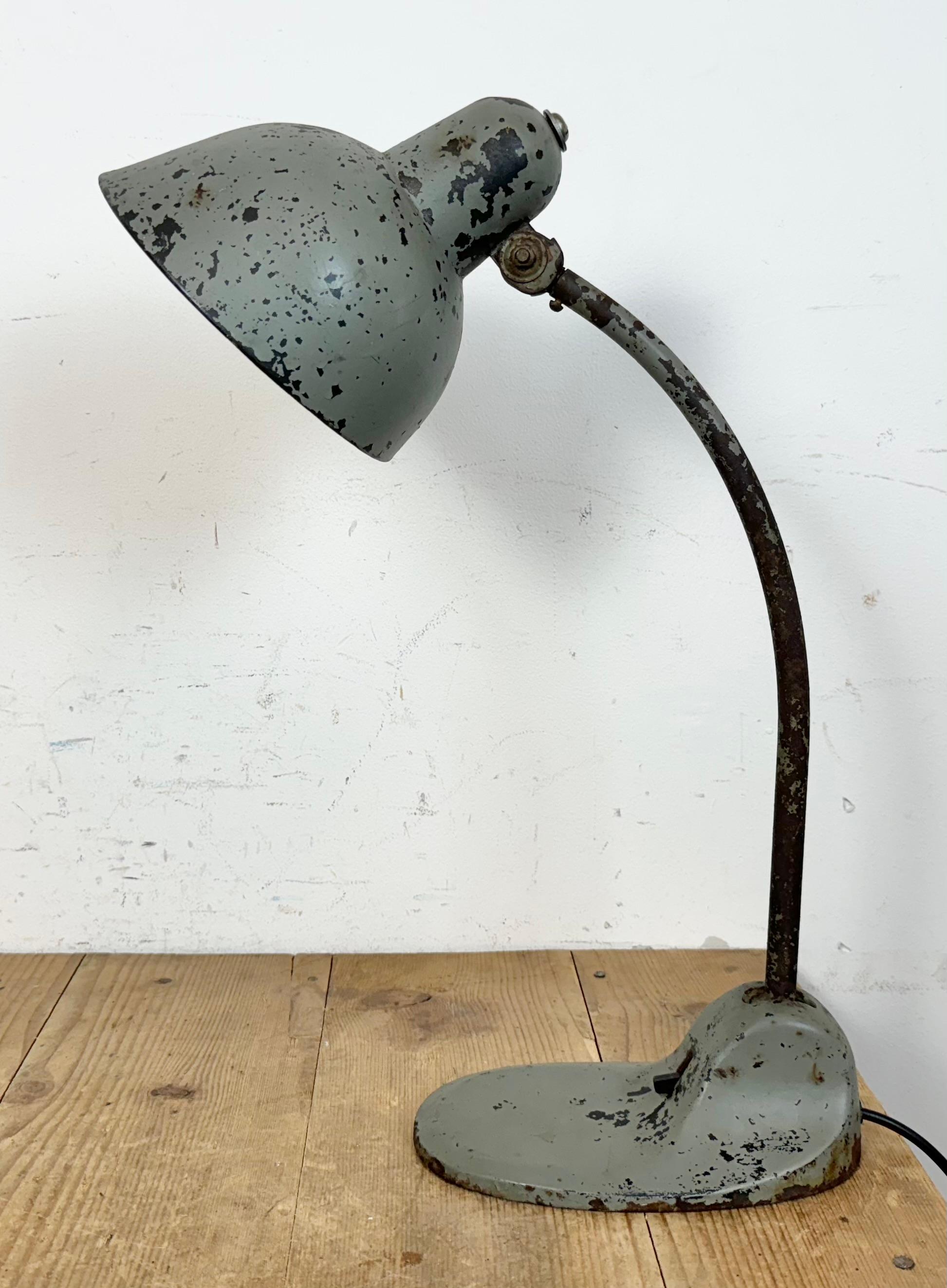 German Grey Industrial Workshop Desk Lamp, 1950s
