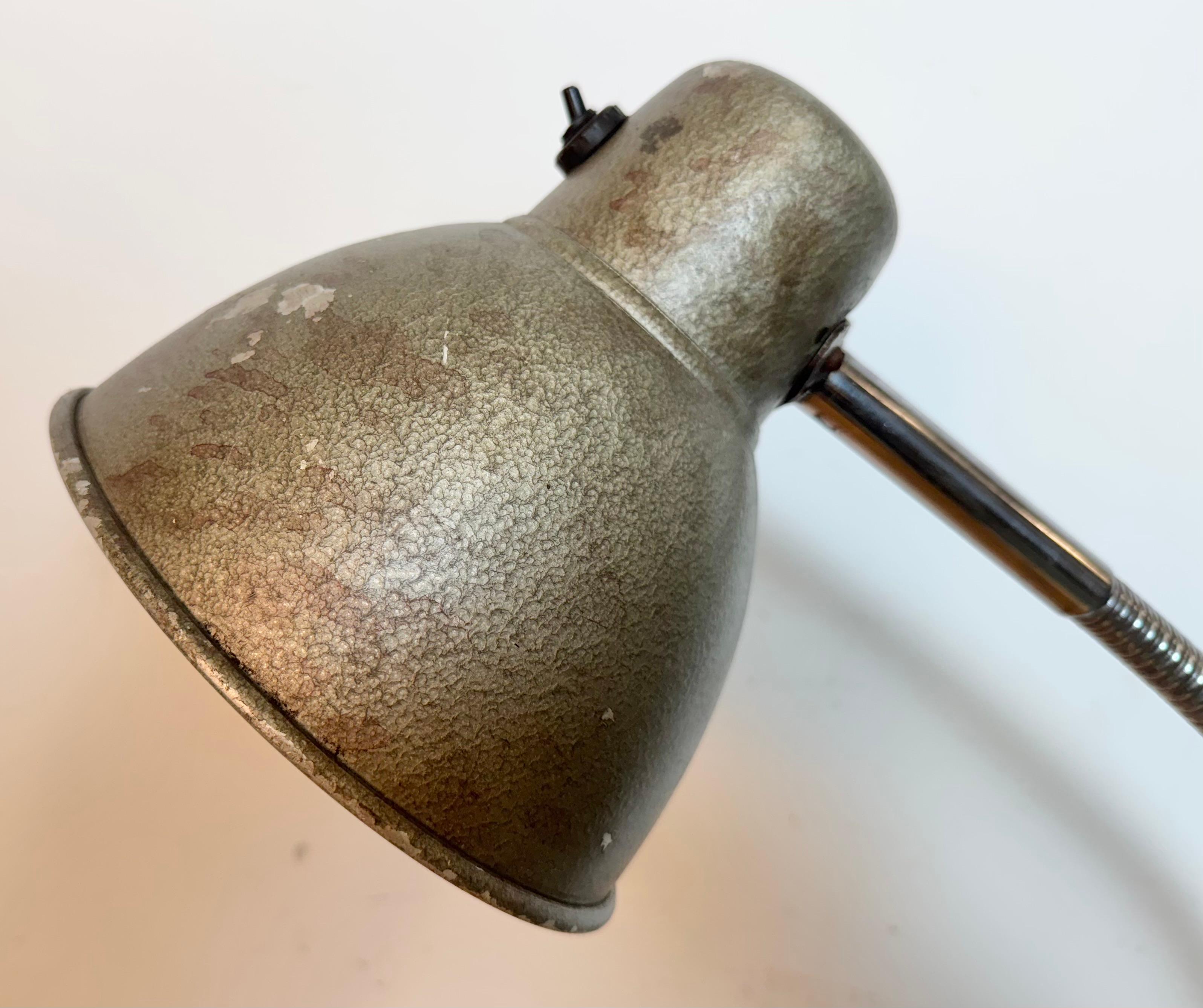 Grey Industrial Workshop Gooseneck Table Lamp, 1960s In Good Condition For Sale In Kojetice, CZ