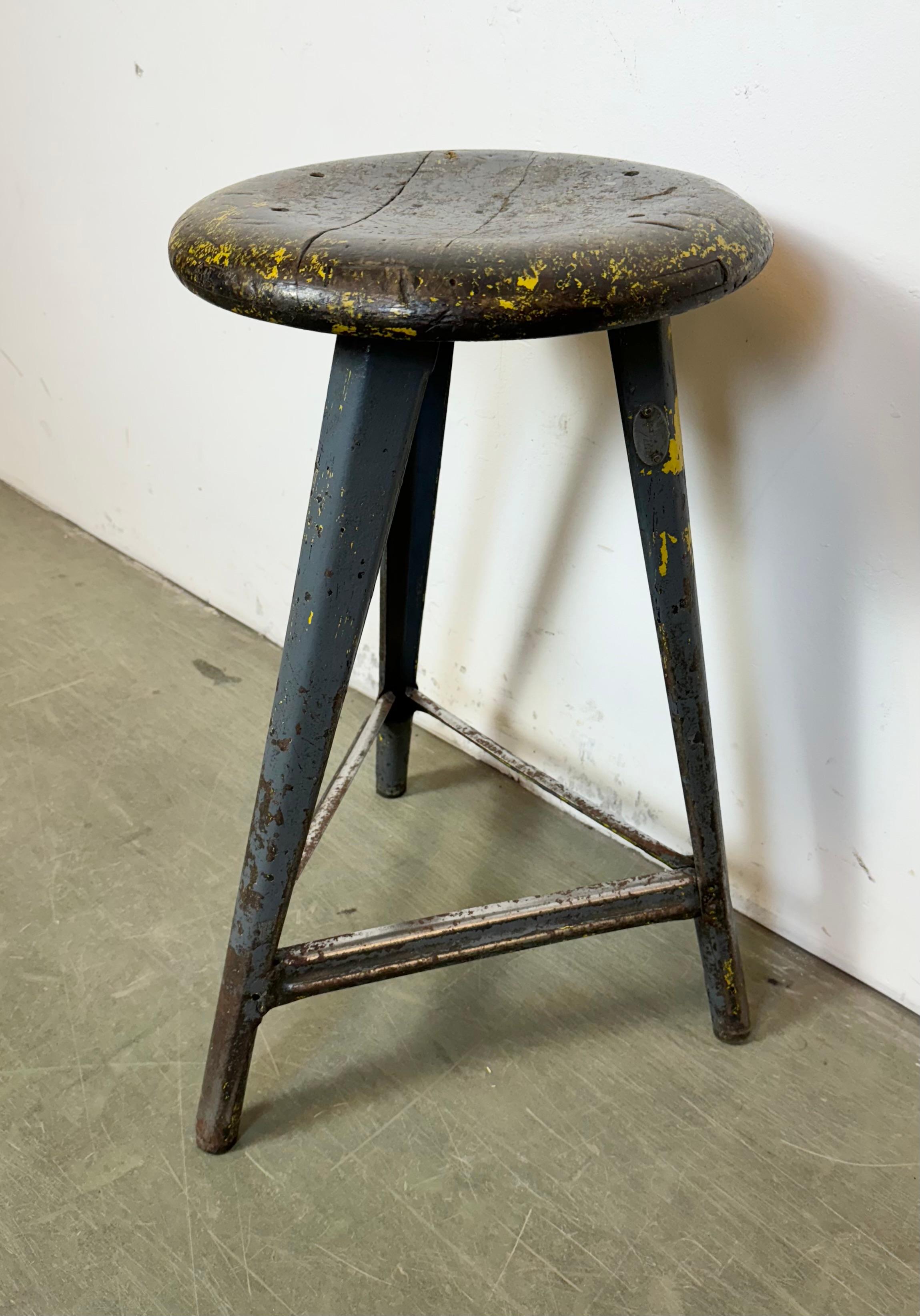 Grey Industrial Workshop Stool, 1960s In Good Condition For Sale In Kojetice, CZ