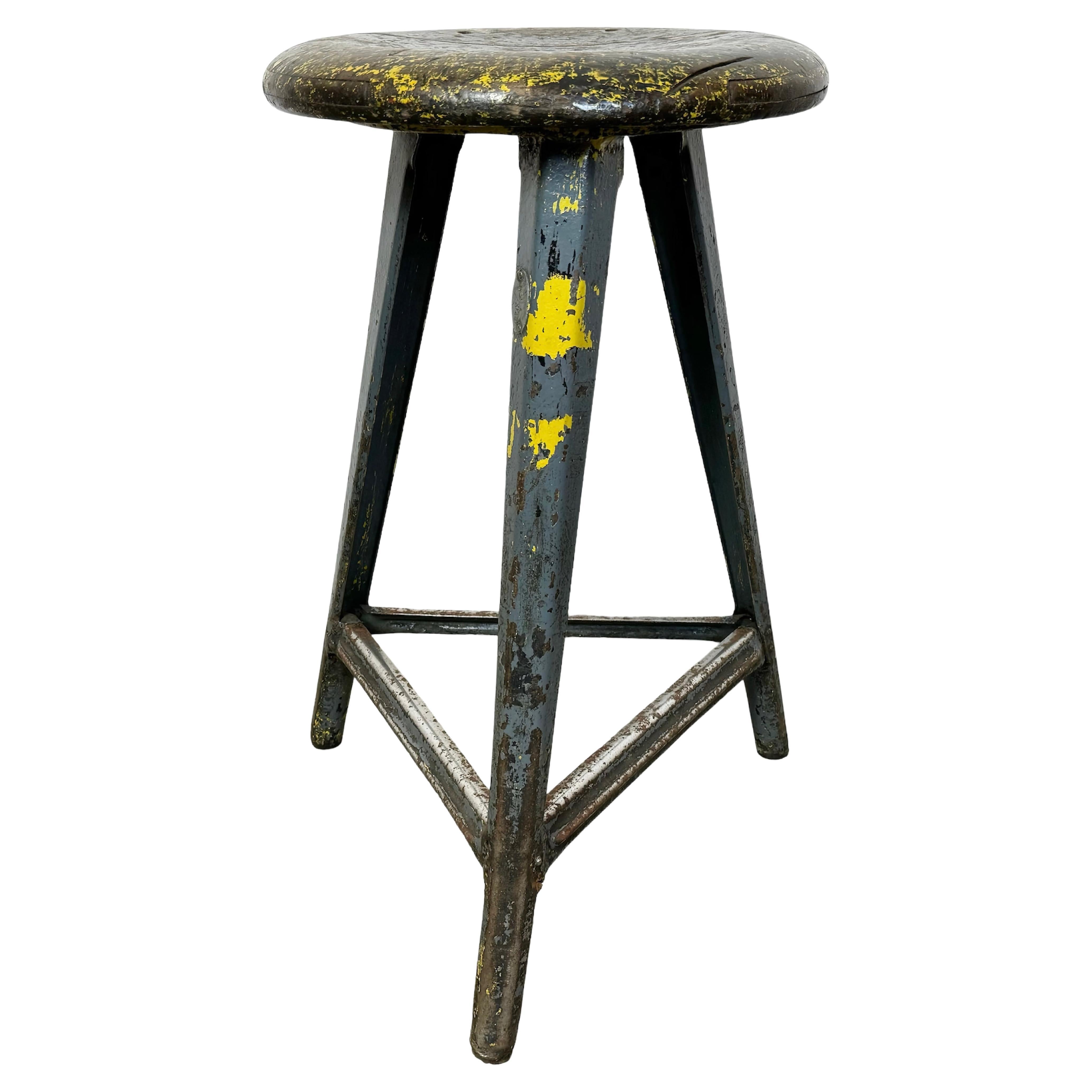 Tabouret d'atelier industriel gris, années 1960