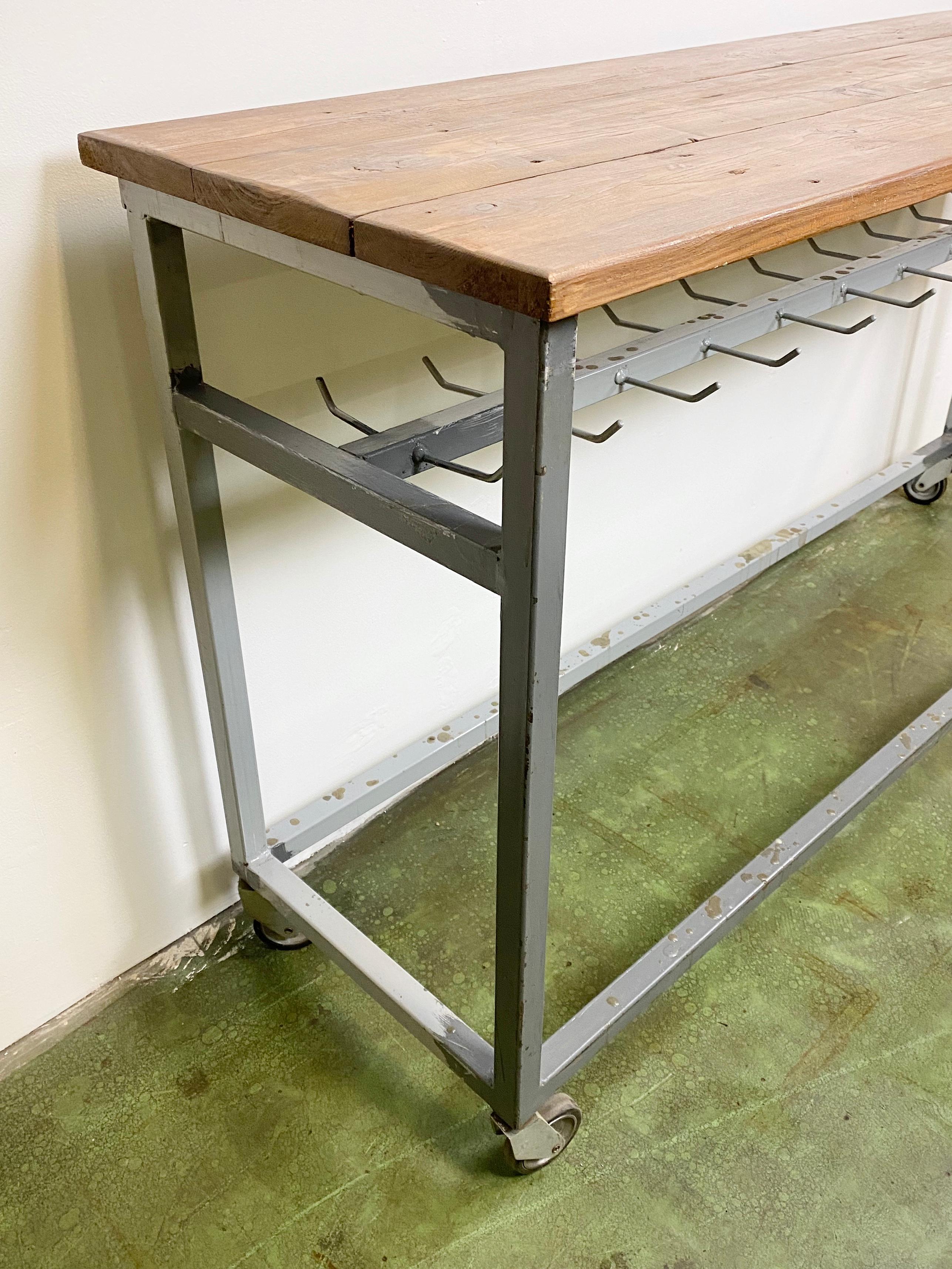 Czech Grey Industrial Worktable on Wheels, 1960s