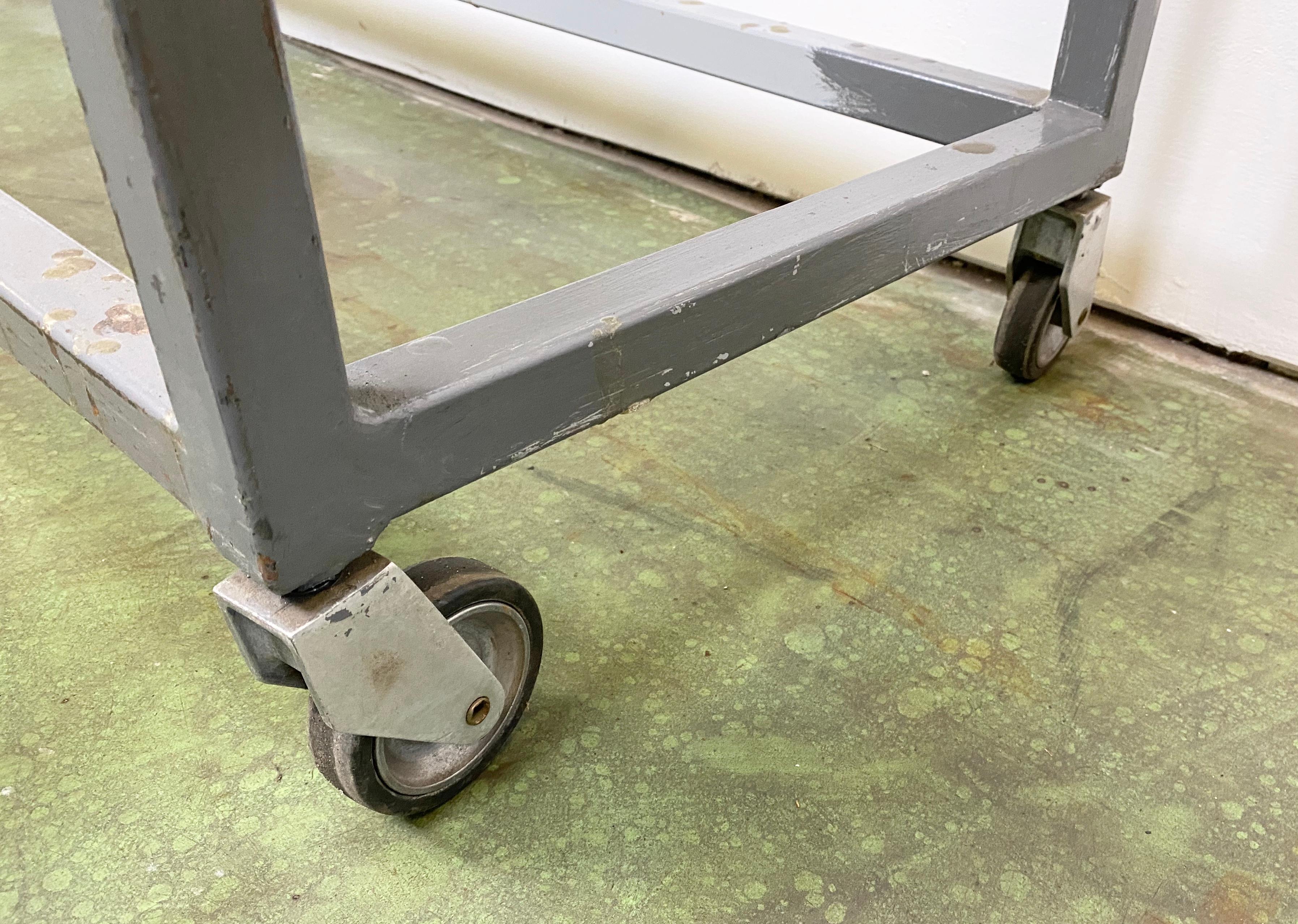 Grey Industrial Worktable on Wheels, 1960s 1