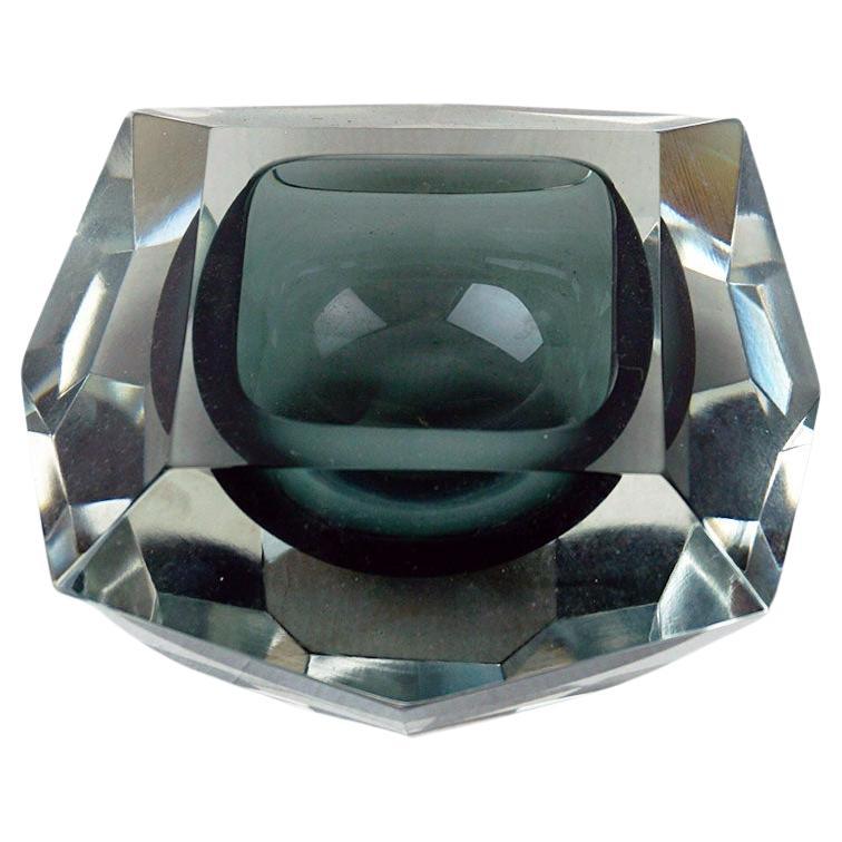 Grey Italian facetted Murano Glass Bowl by Flavio Poli for Seguso