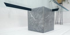 Grey Italian Marble Cube Shape Base 30x50 Rectangle Glass Top Coffee Table CLEAN