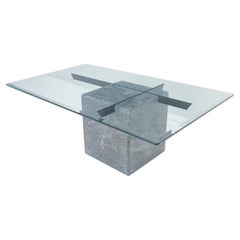 Grey Italian Marble Cube Shape Base 30x50 Rectangle Glass Top Coffee Table CLEAN