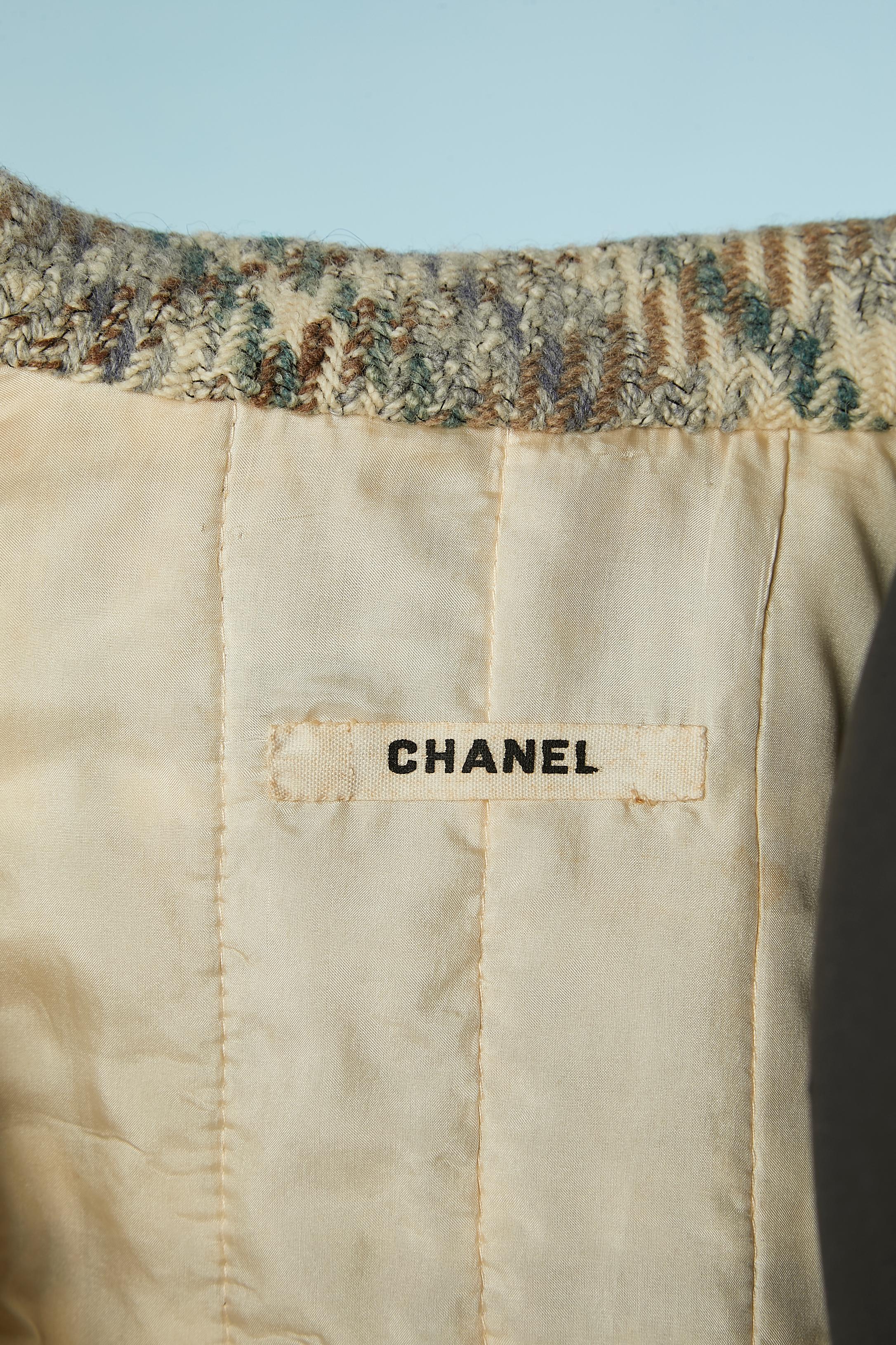 Jupe en tweed gris, ivoire et bleu Chanel Haute-Couture des années 1970  en vente 5