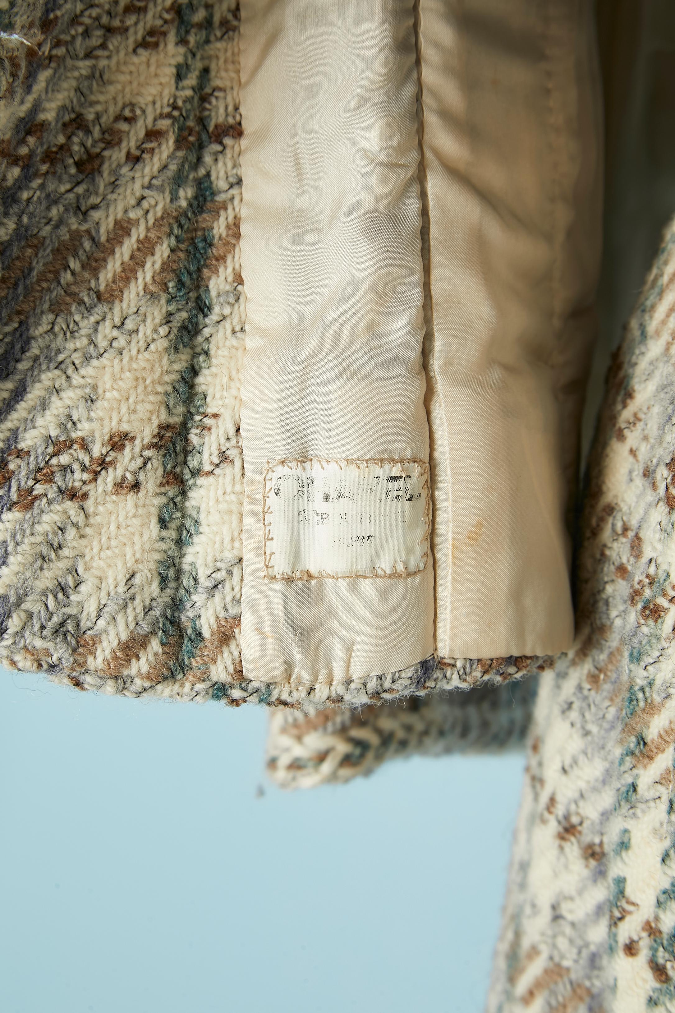Jupe en tweed gris, ivoire et bleu Chanel Haute-Couture des années 1970  en vente 3
