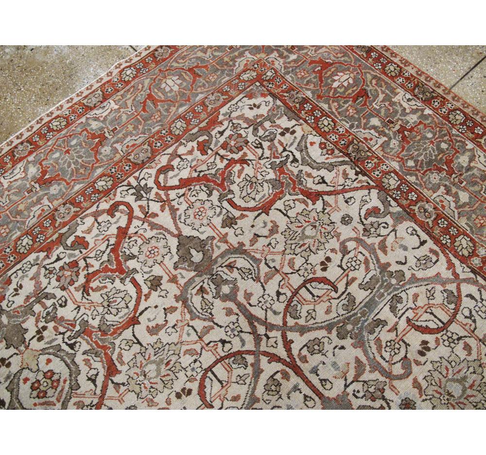 Grey, Ivory, & Red Early 20th Century Handmade Persian Tabriz Room Size Carpet For Sale 1