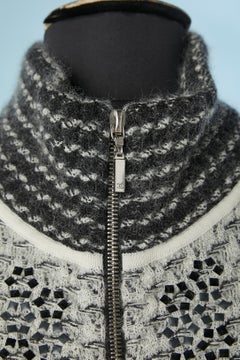 Grey jacquard cashmere and mohair jacket and skirt with aluminium inset Chanel