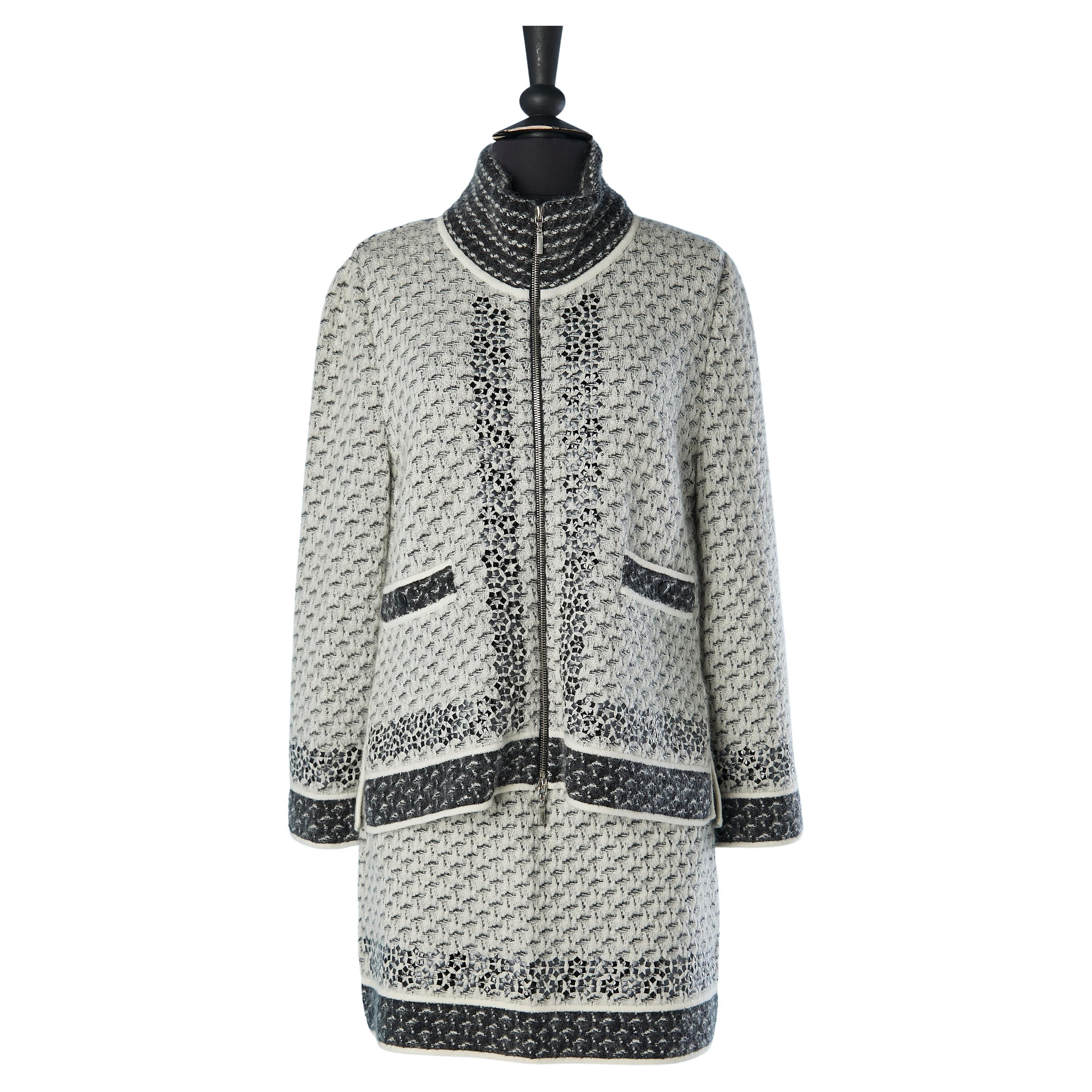 Grey jacquard cashmere and mohair jacket and skirt with aluminium inset Chanel For Sale