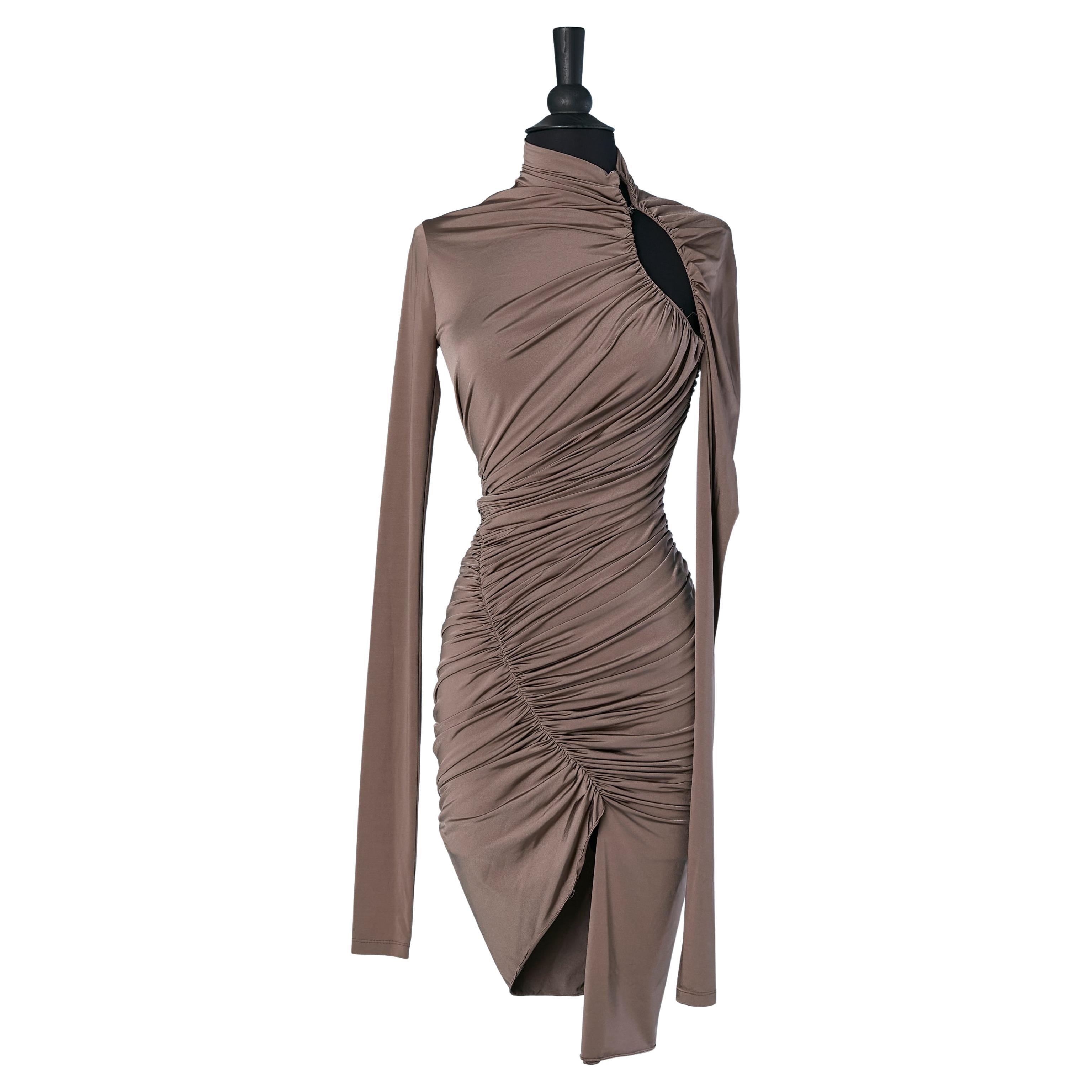 Grey jersey draped cocktail dress MUGLER