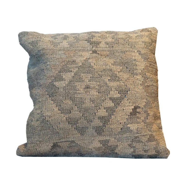 Grey Kilim Decorative Pillow Bench Cushion Cover Hand Knotted Zipper
