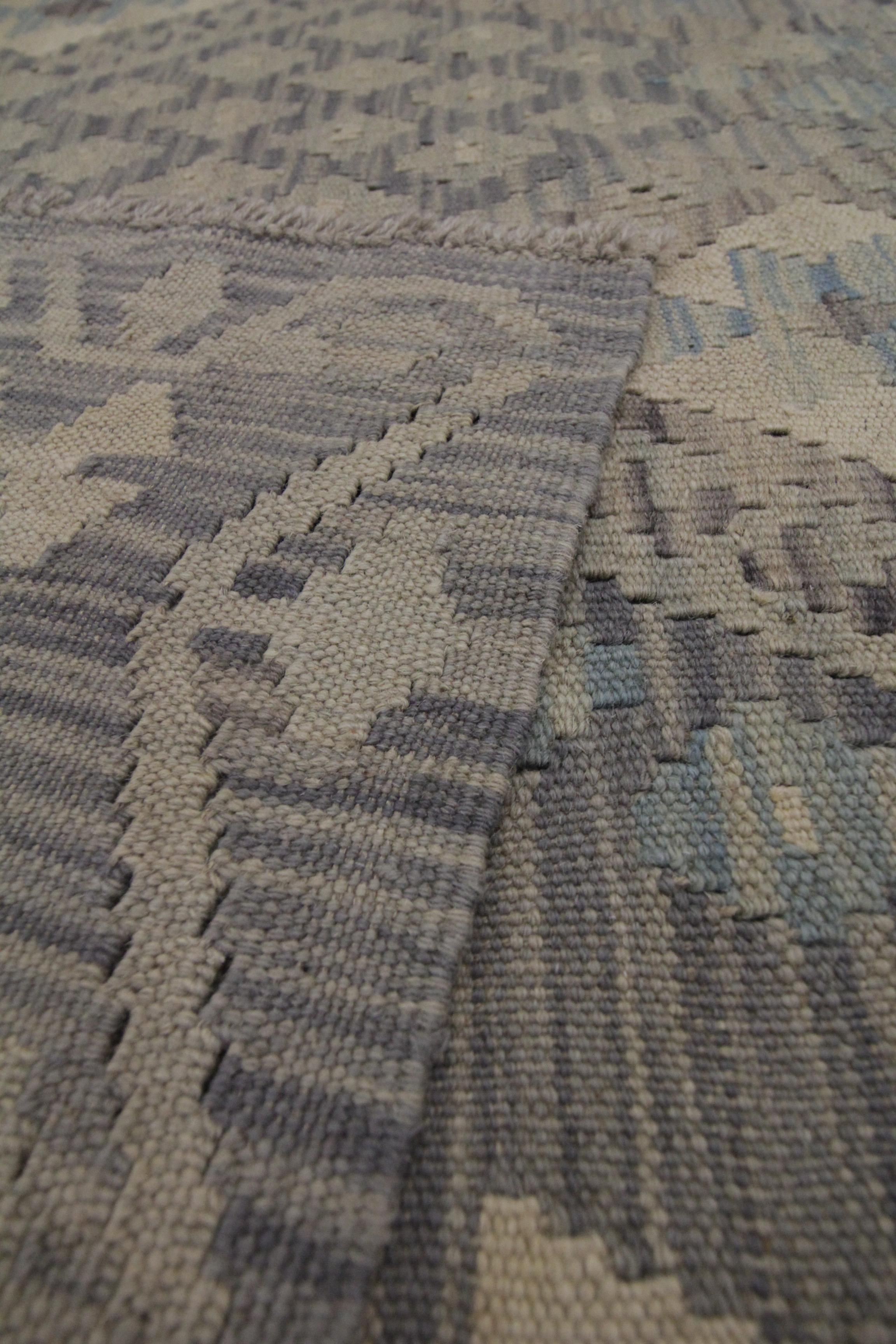 Grey Kilim Rug Traditional Carpet Kilim Scandinavian Style Brown Wool Area Rug For Sale 3