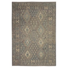 Grey Kilim Rug Traditional Carpet Kilim Scandinavian Style Brown Wool Area Rug
