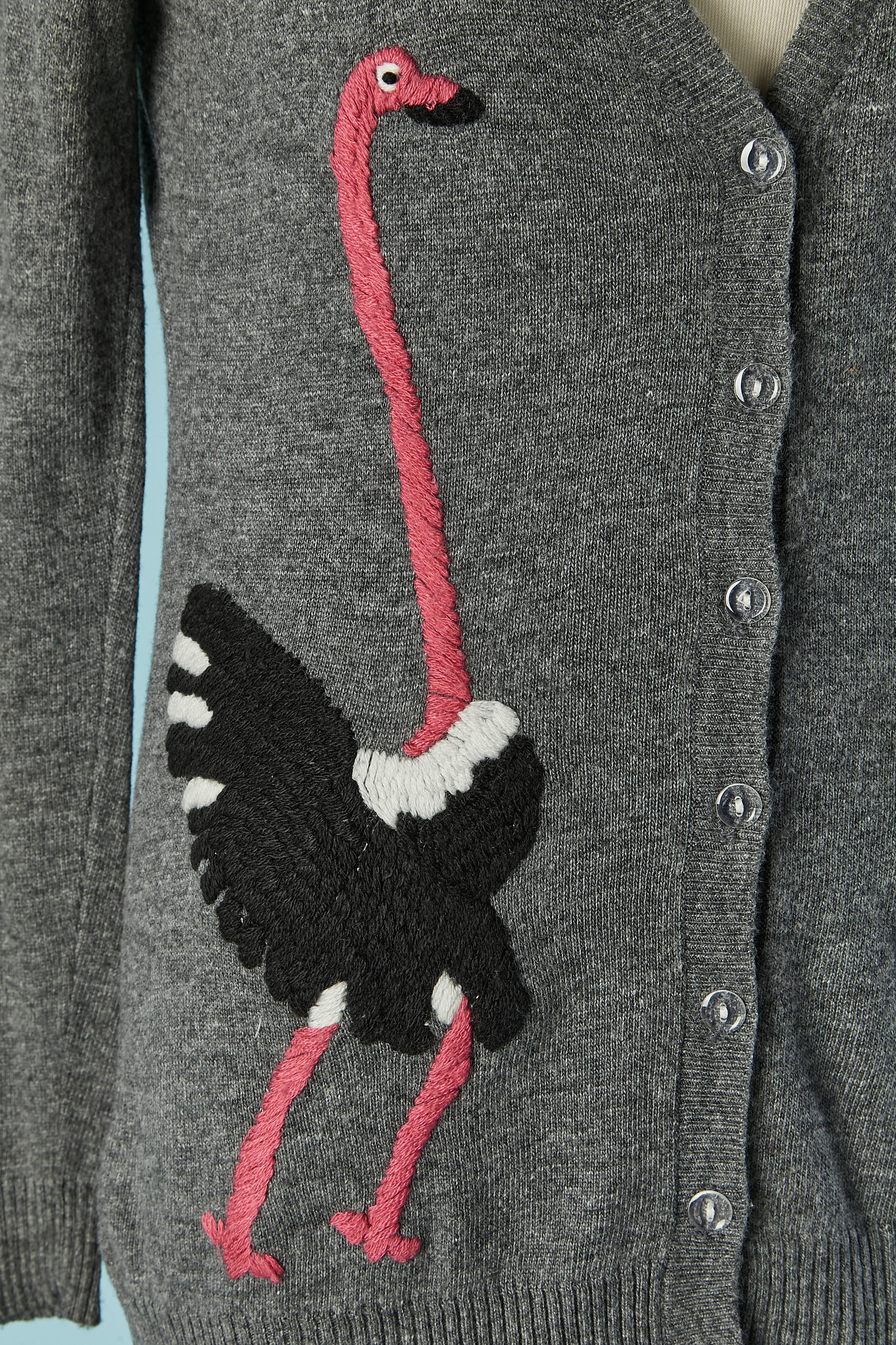 Black Grey knit cardigan with wool thread ostrich embroideries on SINIA RYKIEL For Sale
