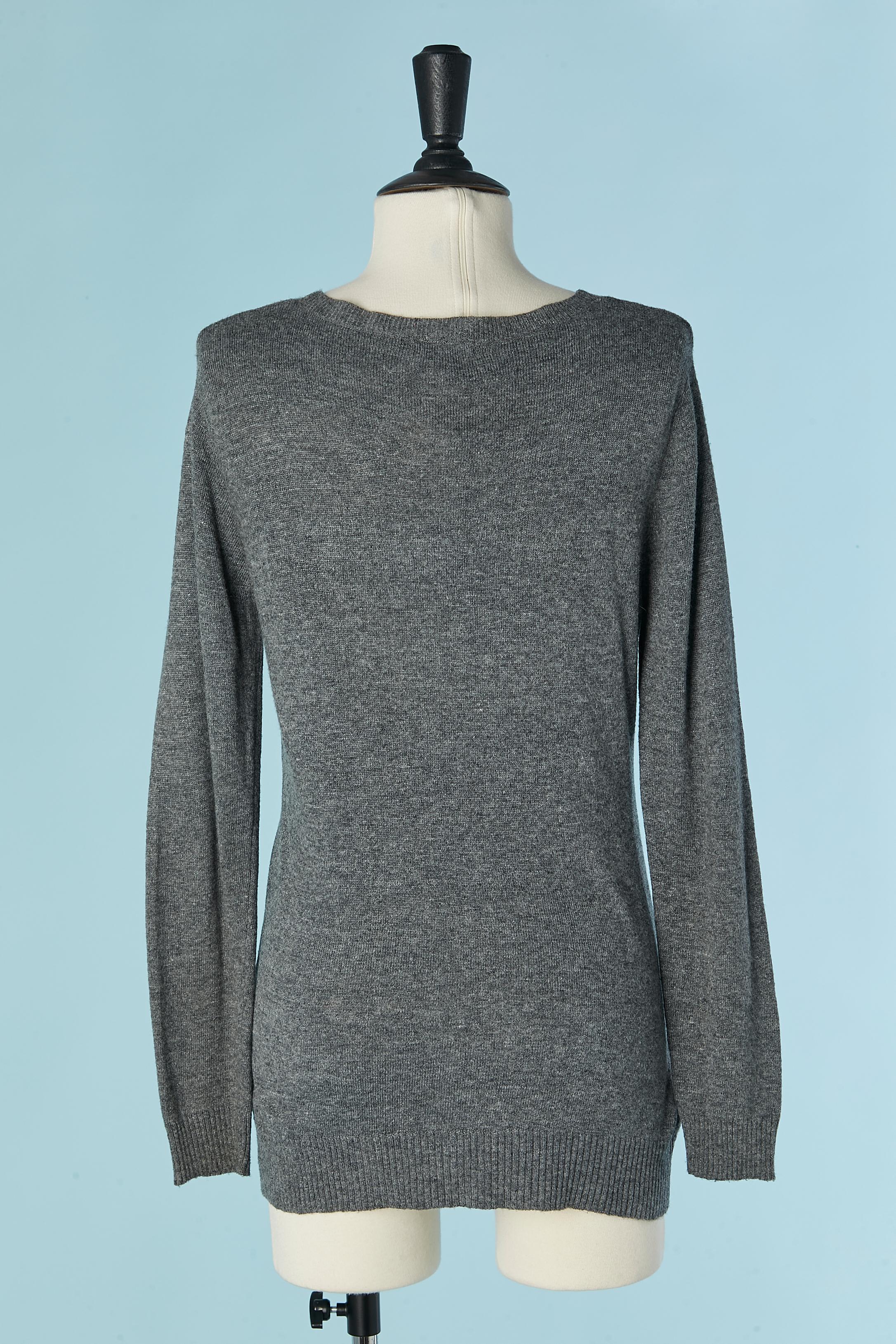 Women's Grey knit cardigan with wool thread ostrich embroideries on SINIA RYKIEL For Sale