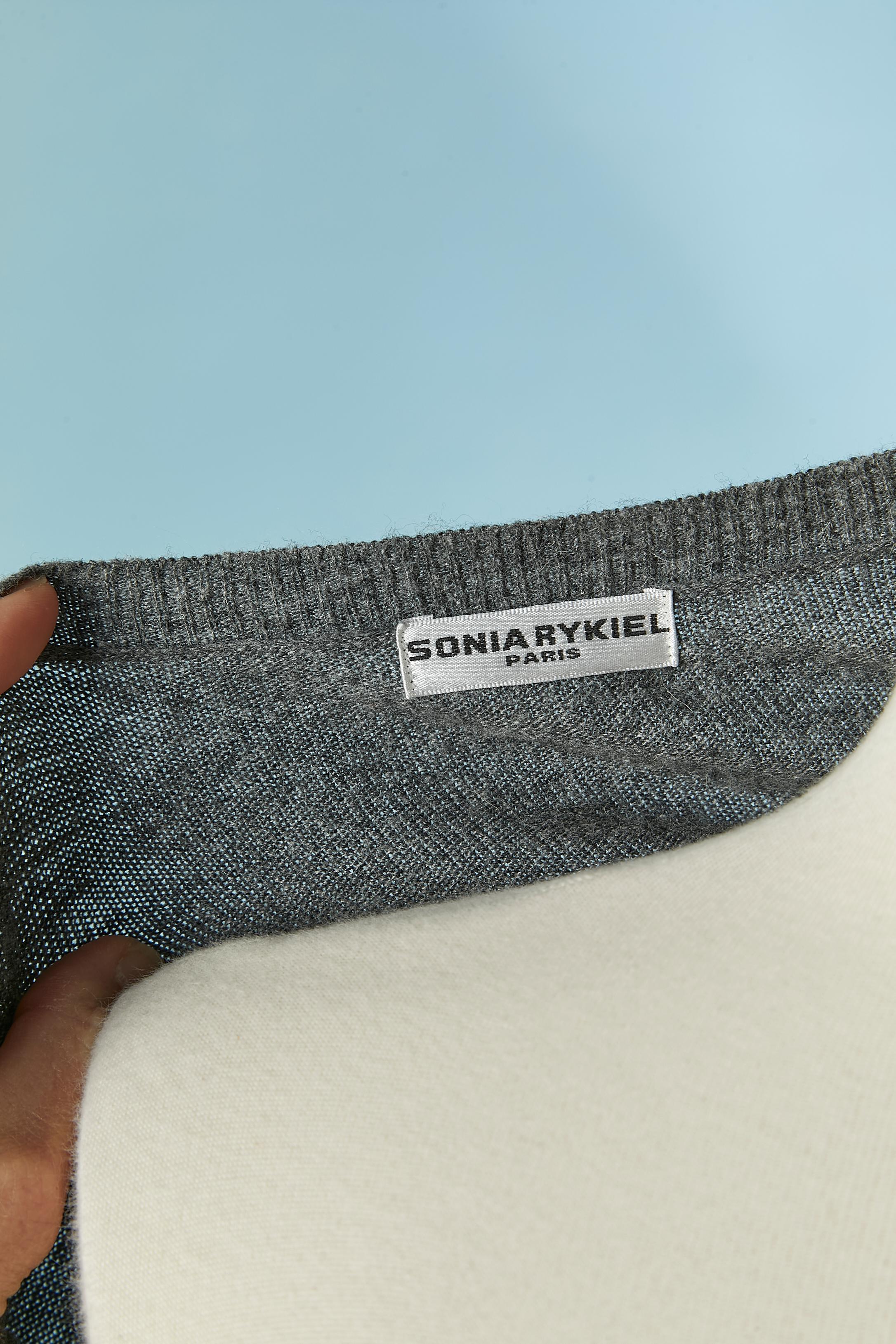 Grey knit cardigan with wool thread ostrich embroideries on SINIA RYKIEL For Sale 1