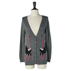 Graue Strickjacke aus Wollfaden mit Straußenstickereien auf SINIA RYKIEL