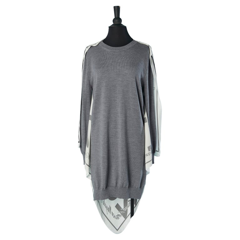 Grey knit dress with printed scarf back MM6 Maison Margiela