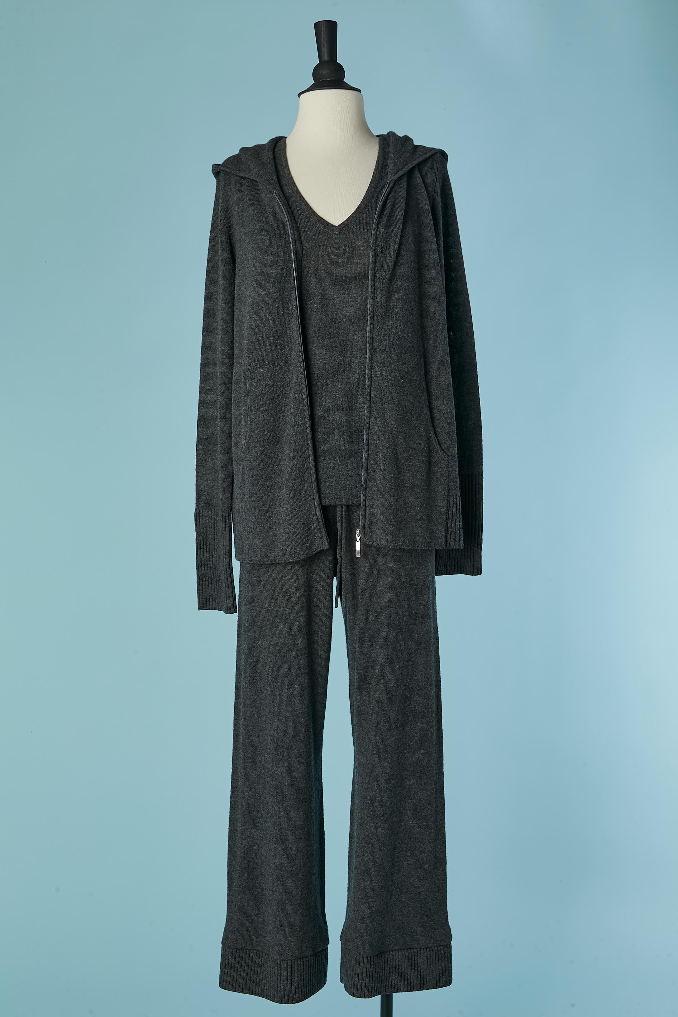 Grey knit sleeveless sweater, hoodie and trouser ensemble ESCADA Sport For Sale 3