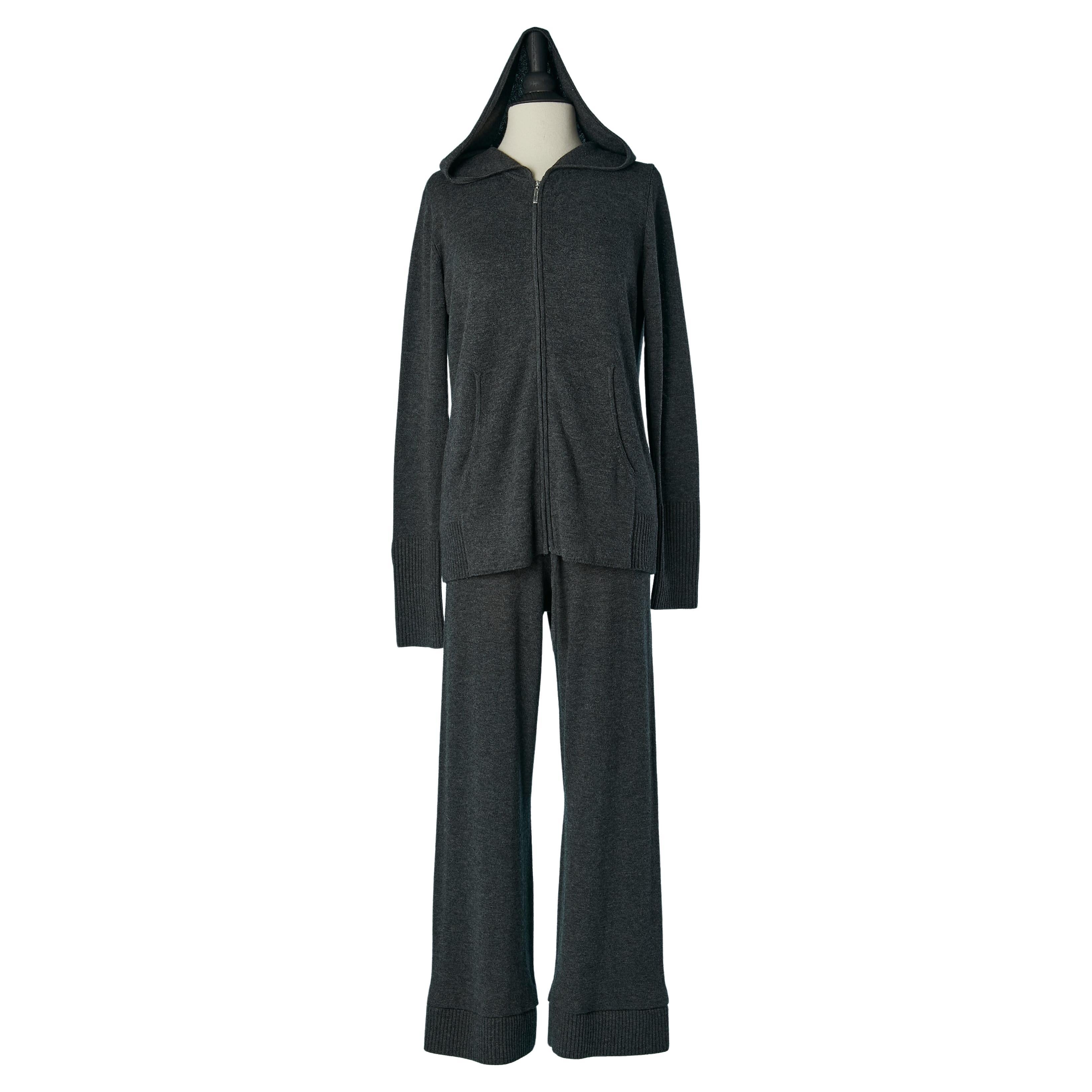 Grey knit sleeveless sweater, hoodie and trouser ensemble ESCADA Sport For Sale