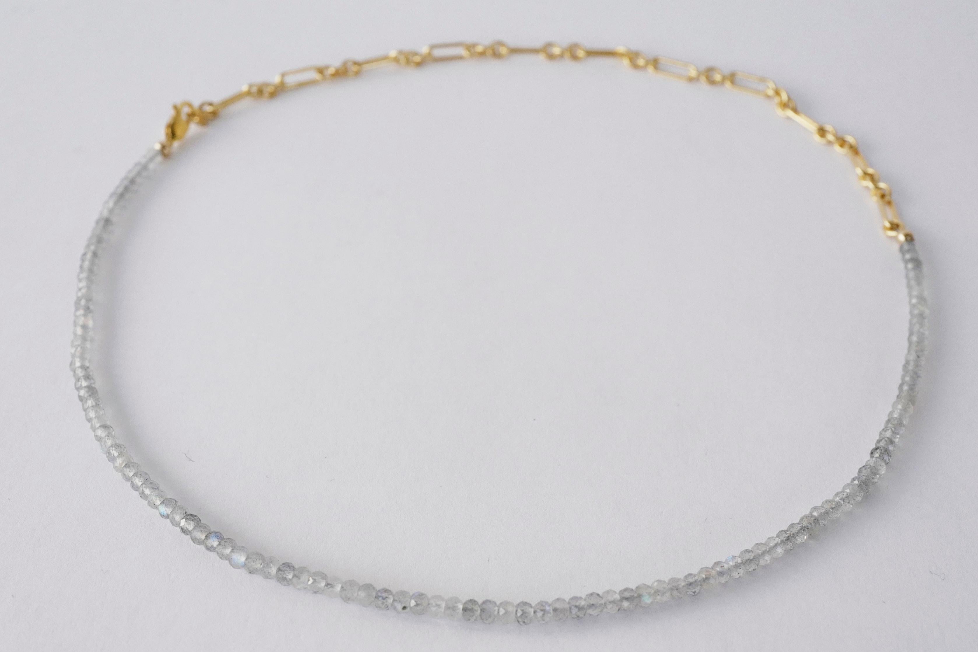 Choker Labradorit Perle Gold gefüllte Kette Halskette J Dauphin im Zustand „Neu“ im Angebot in Los Angeles, CA