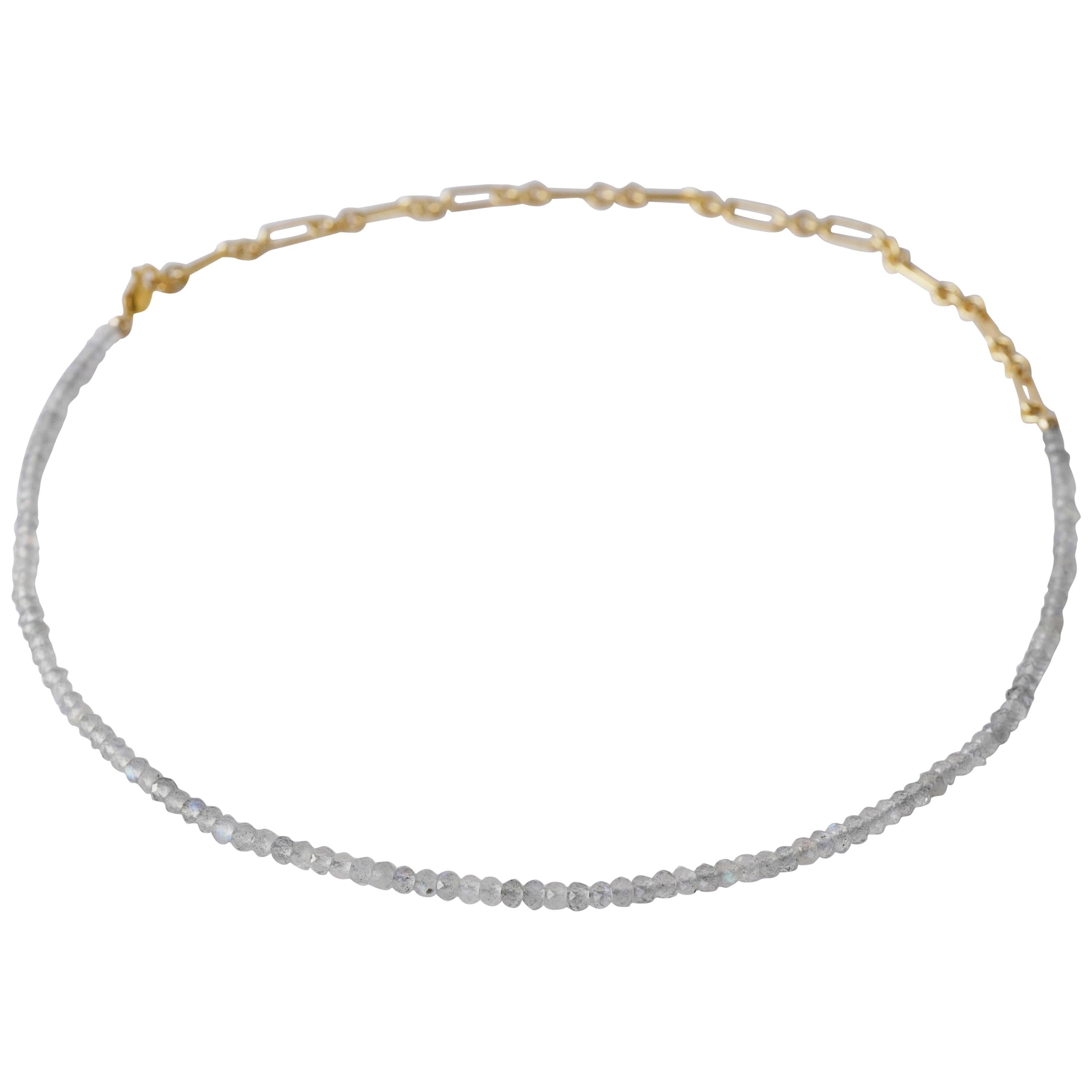 Choker Labradorit Perle Gold gefüllte Kette Halskette J Dauphin im Angebot