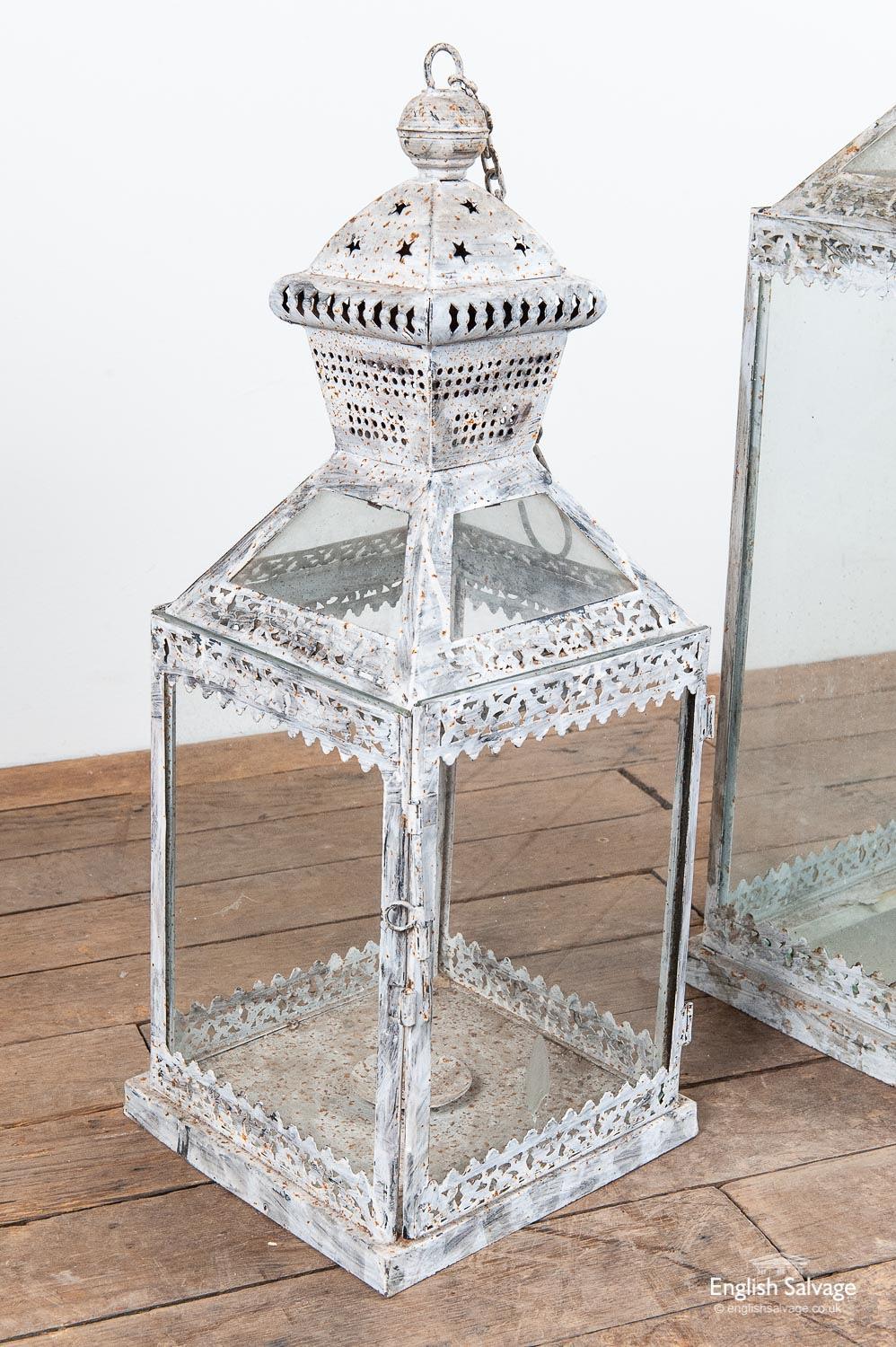 Grey Latticework and Stars Candle Lanterns, 20th Century In Good Condition For Sale In London, GB