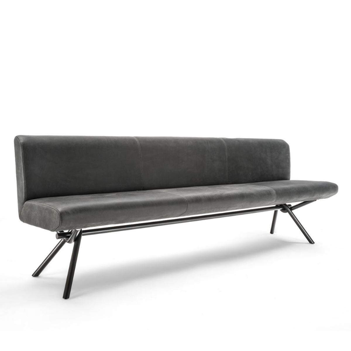 gray leather bench