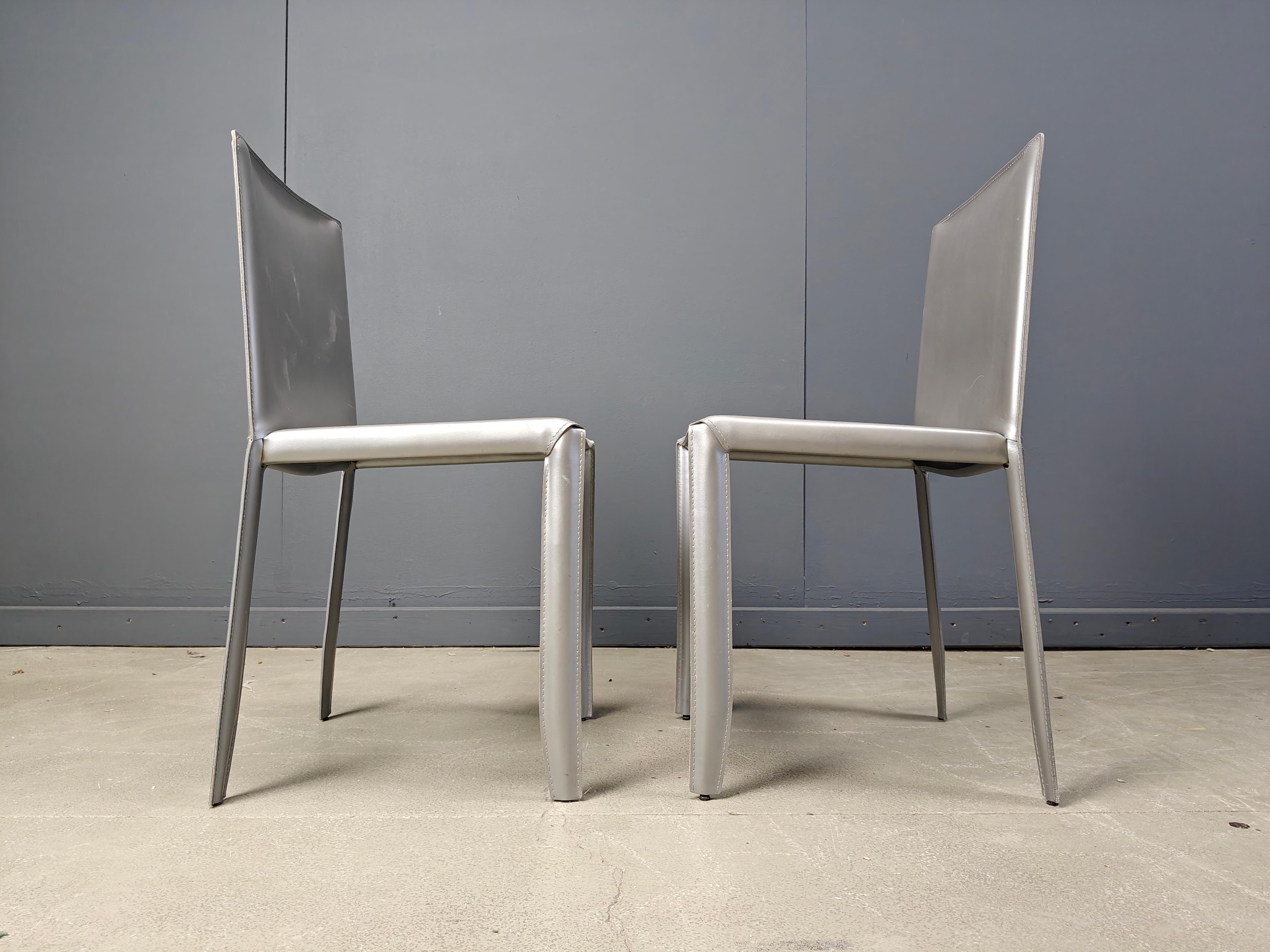 Fine XX secolo Sedie da pranzo in pelle grigia di Cattelan Italia, set di 8 - anni '80 in vendita