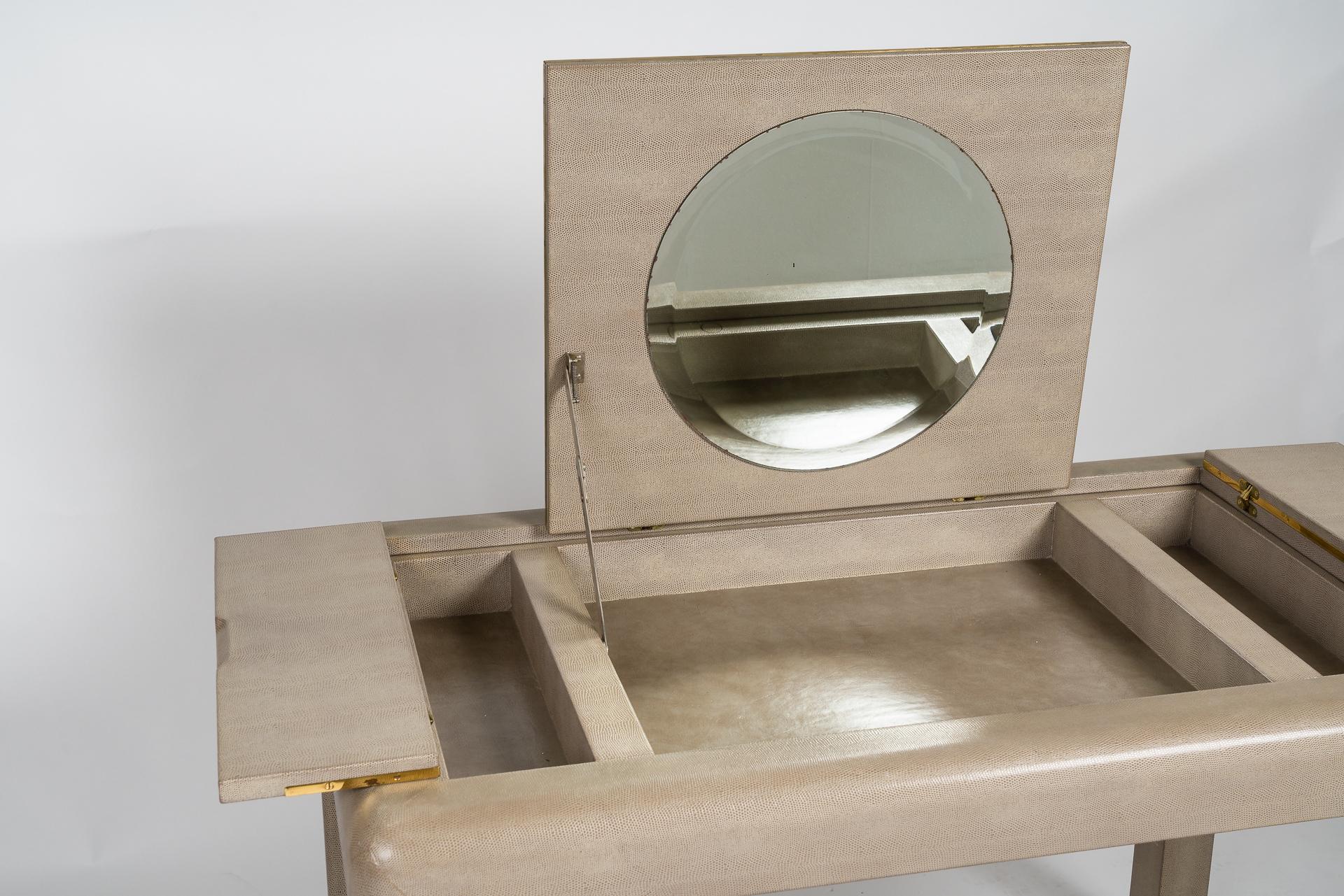 20th Century Grey Leather Dressing Table by Karl Springer For Sale