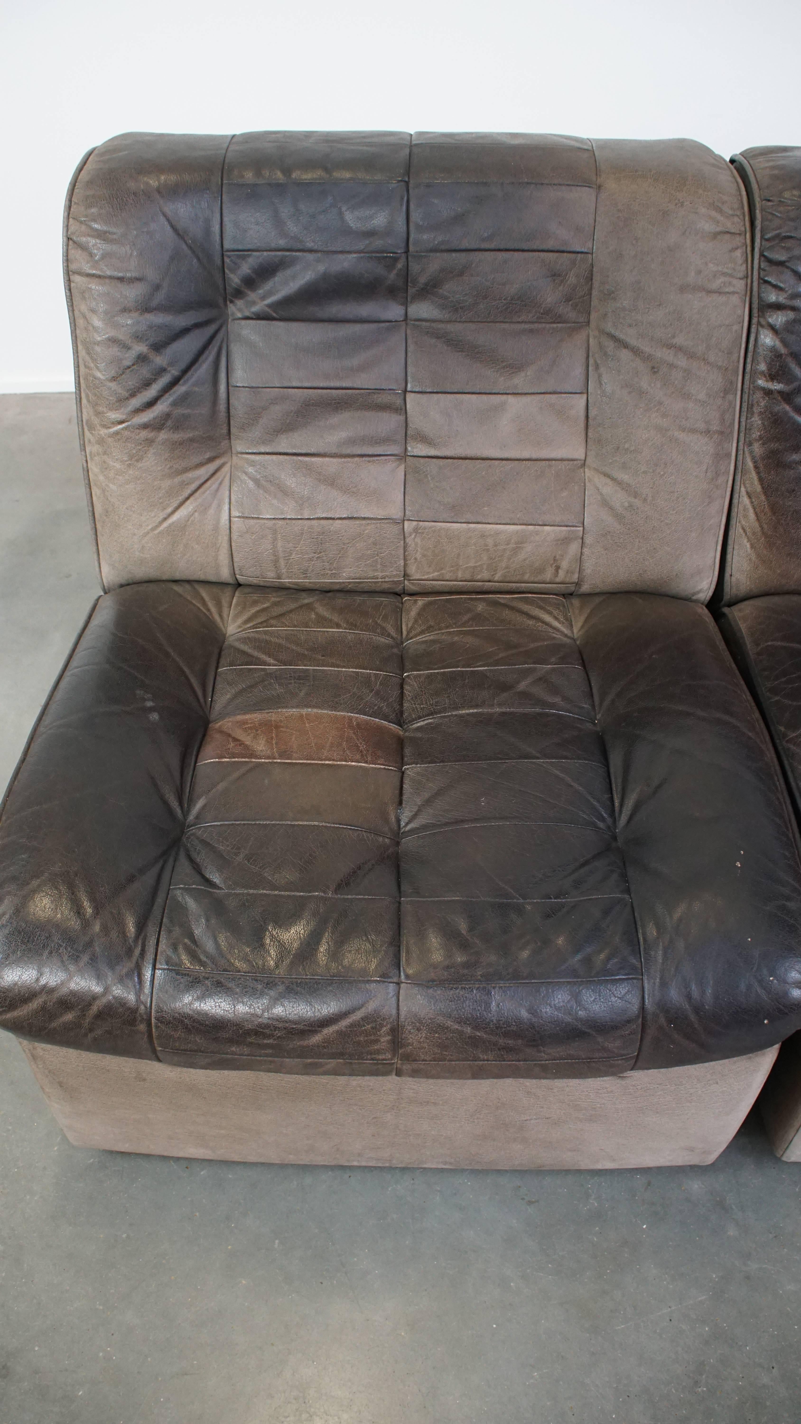 20th Century Grey leather elements design sofa 3 elements + footstool For Sale