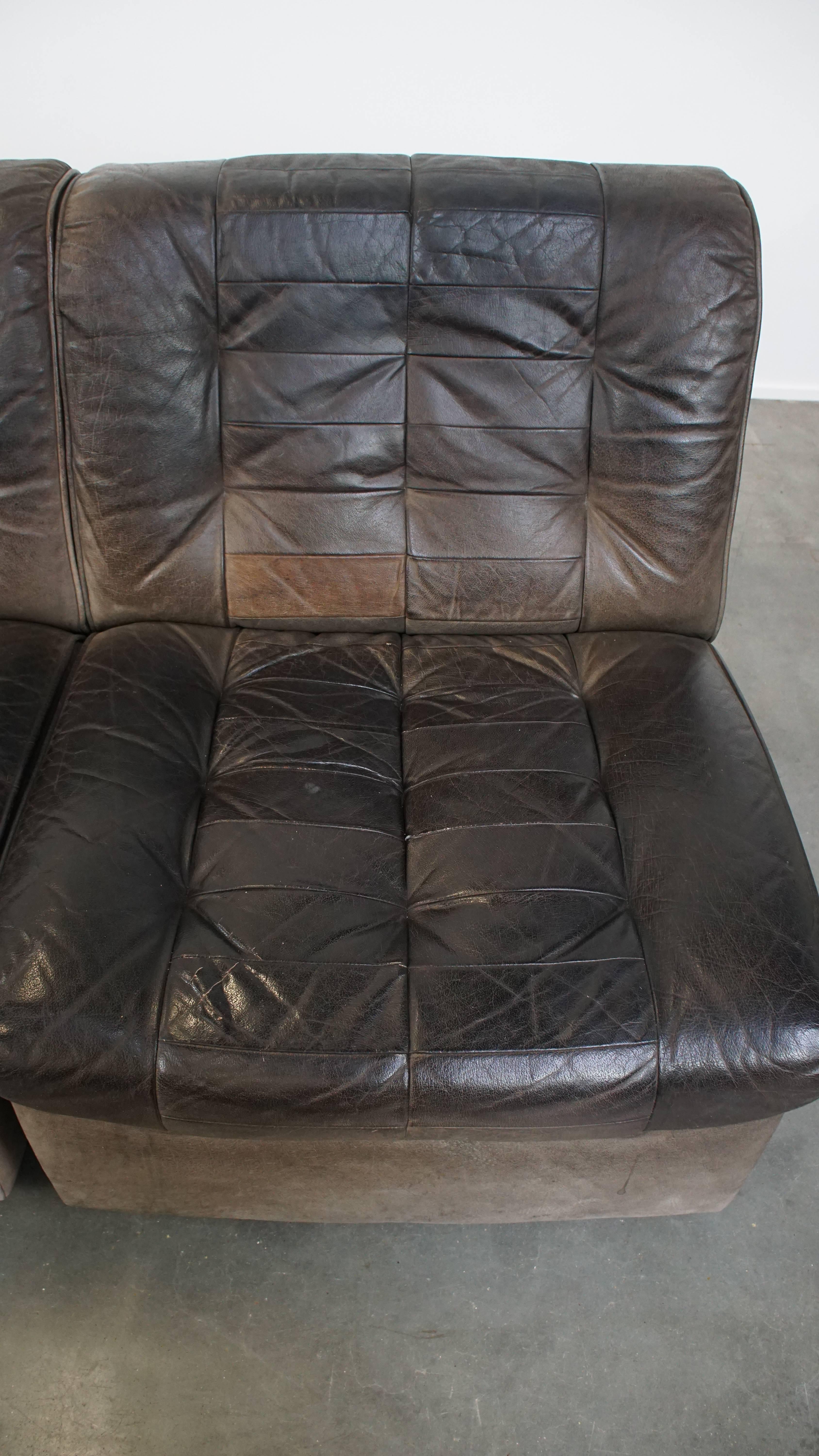 Grey leather elements design sofa 3 elements + footstool For Sale 1