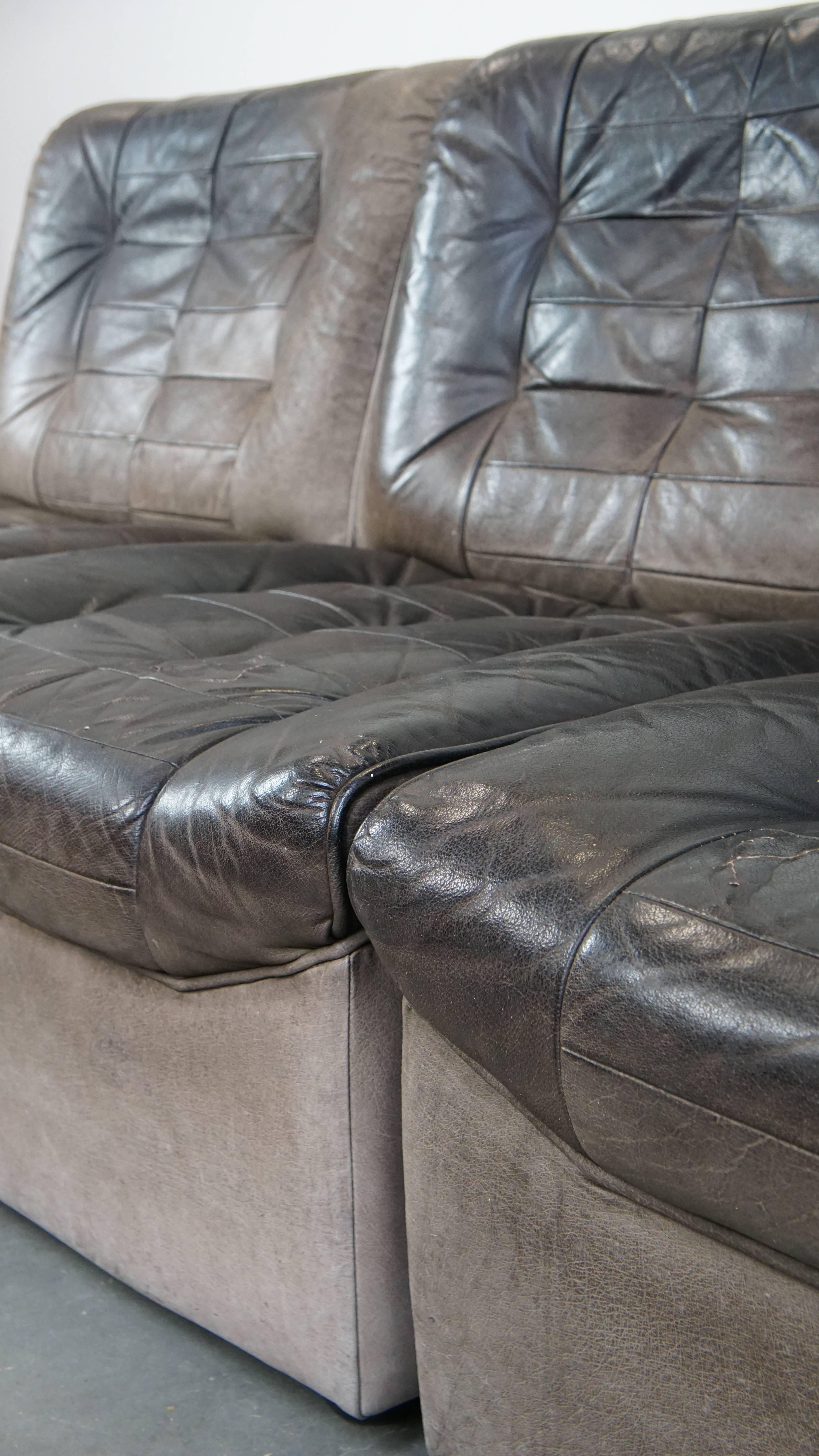 Grey leather elements design sofa 3 elements + footstool For Sale 2