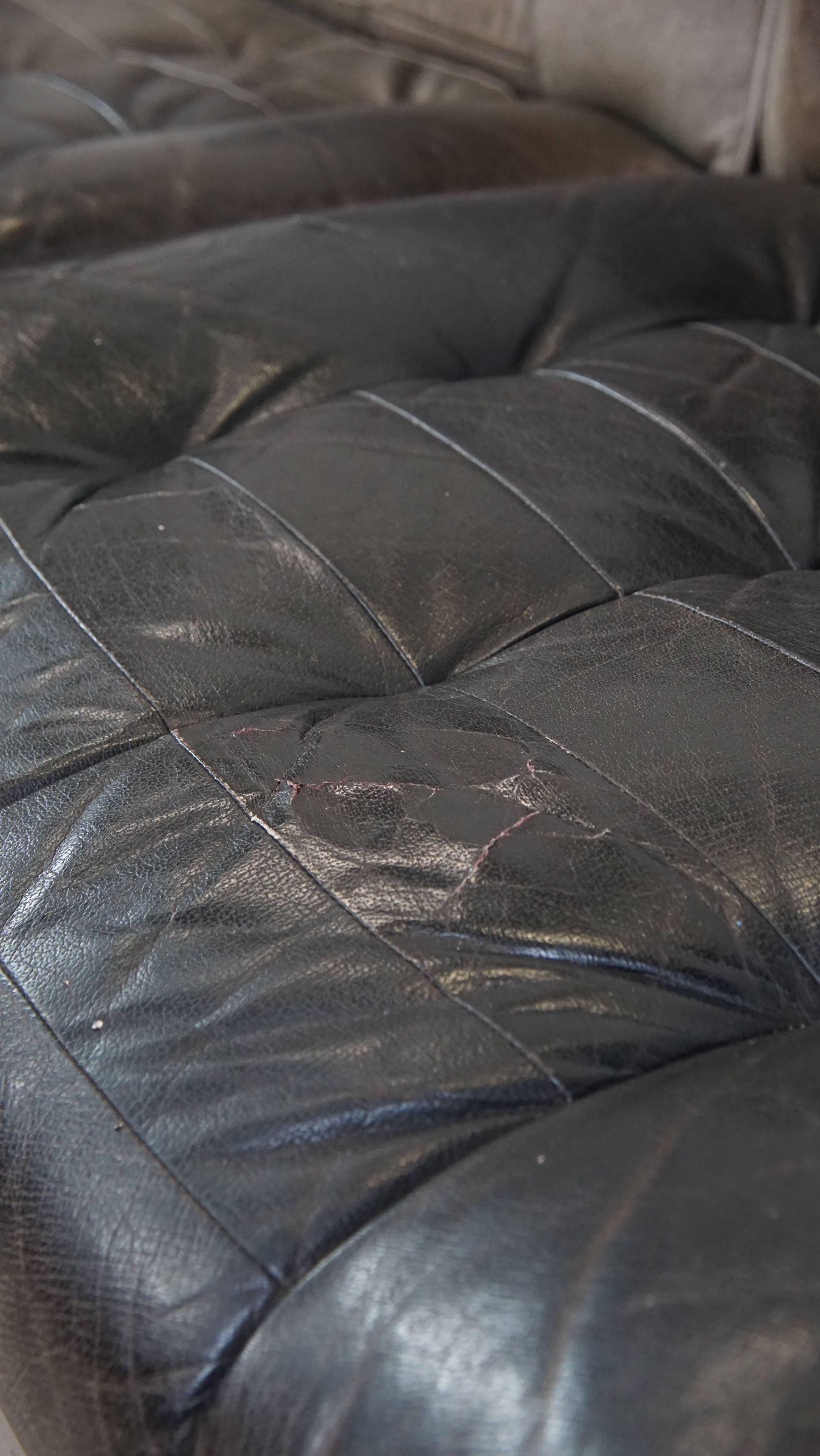 Grey leather elements design sofa 3 elements + footstool For Sale 3