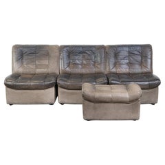 Grey leather elements design sofa 3 elements + footstool