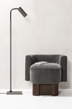 Grey Leather Floor Lamp Tekna for Giobagnara Marquesse, Brass Lacquered Black