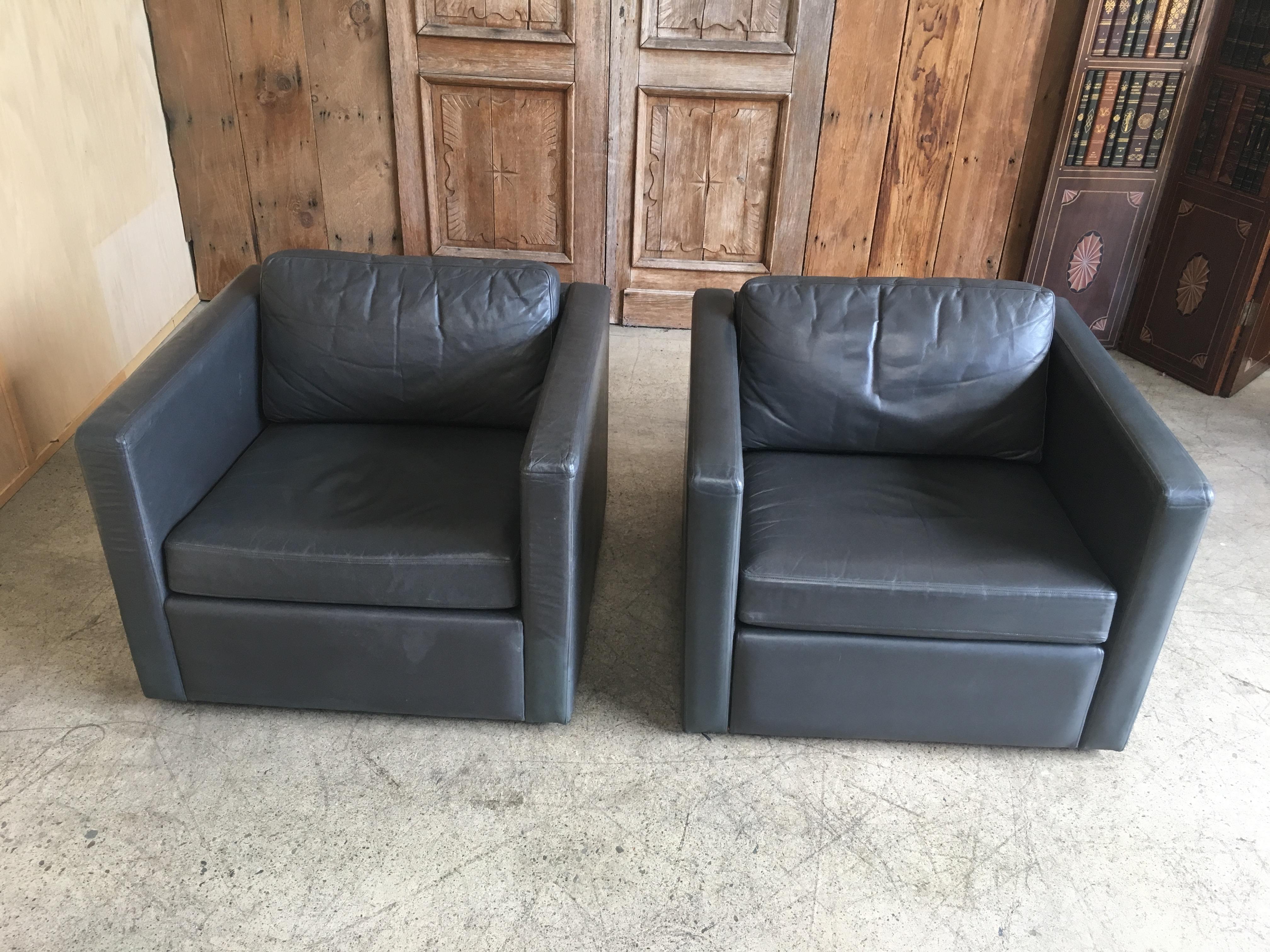 Grey Leather Lounge Cube Chairs 3