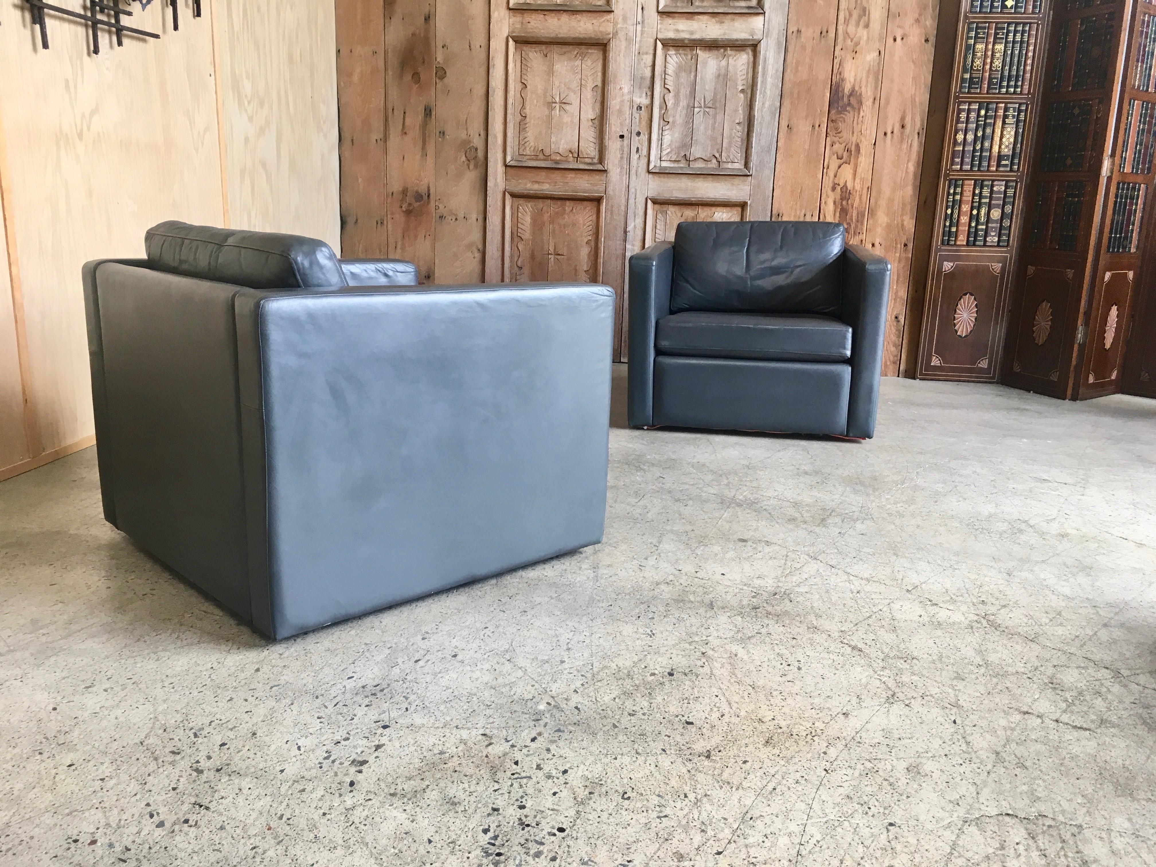 American Grey Leather Lounge Cube Chairs