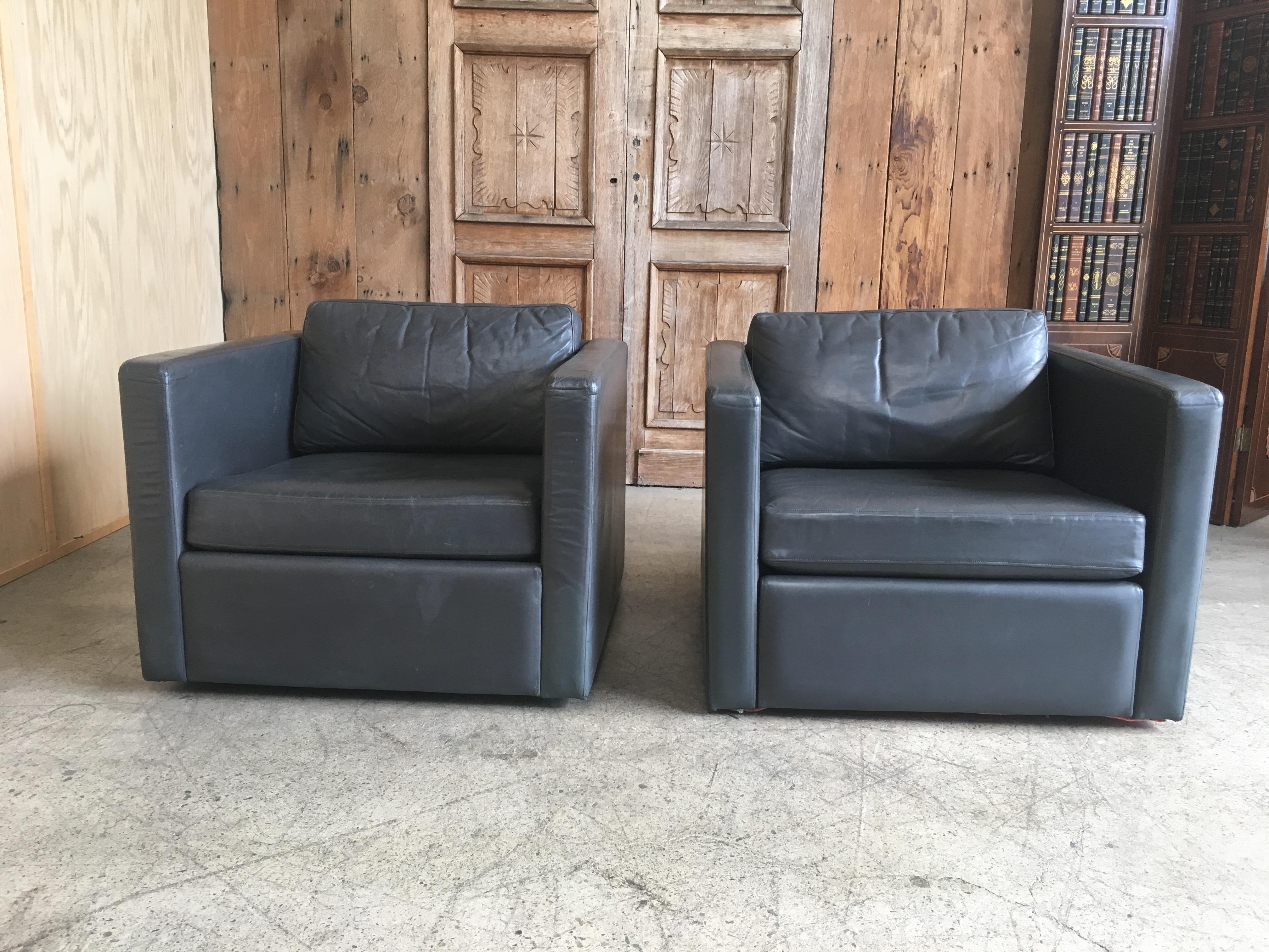 Grey Leather Lounge Cube Chairs 2