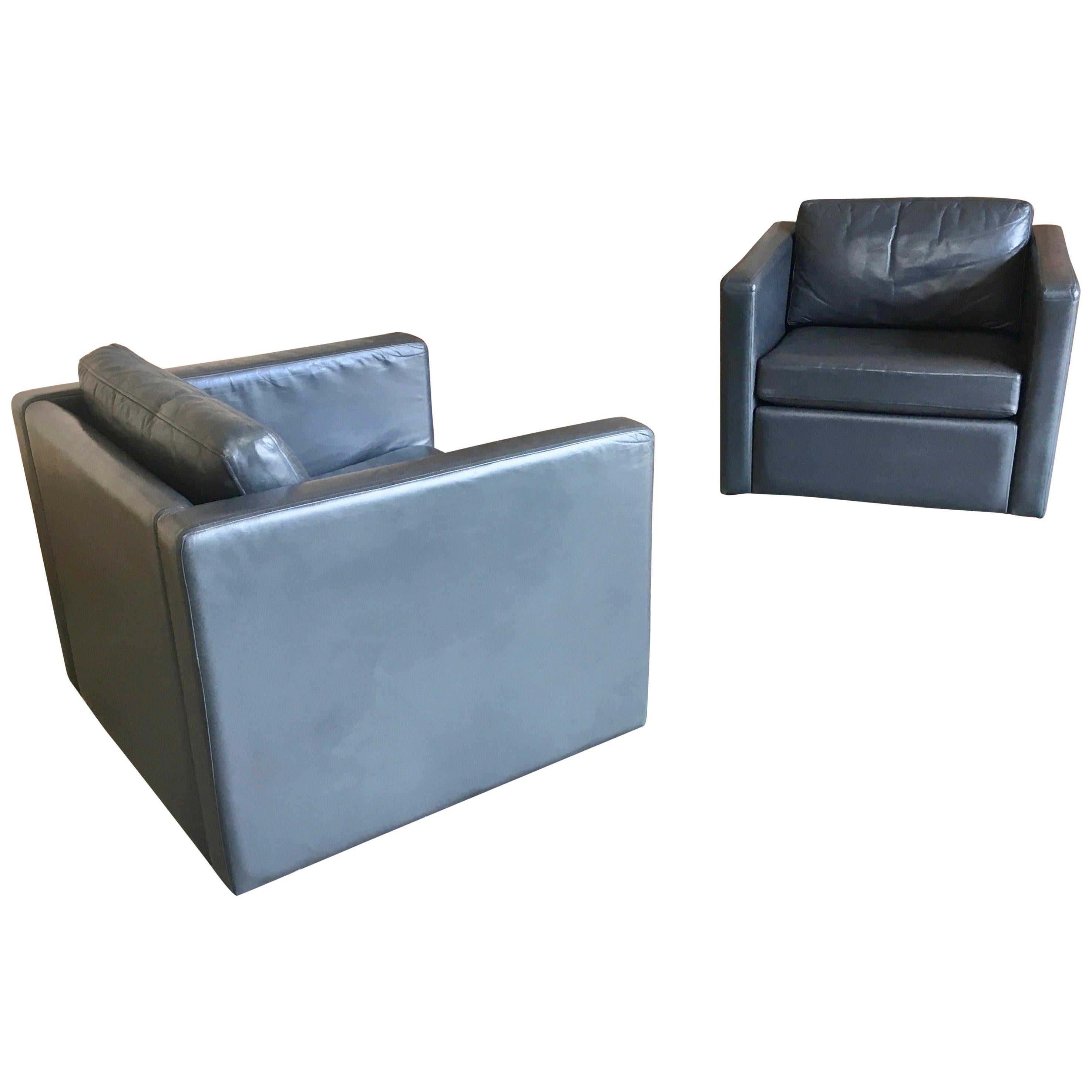 Grey Leather Lounge Cube Chairs