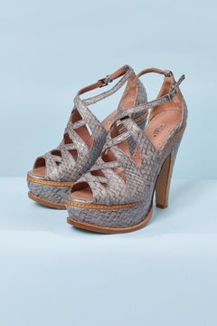 Sandali plateforme in pelle grigia ALAIA