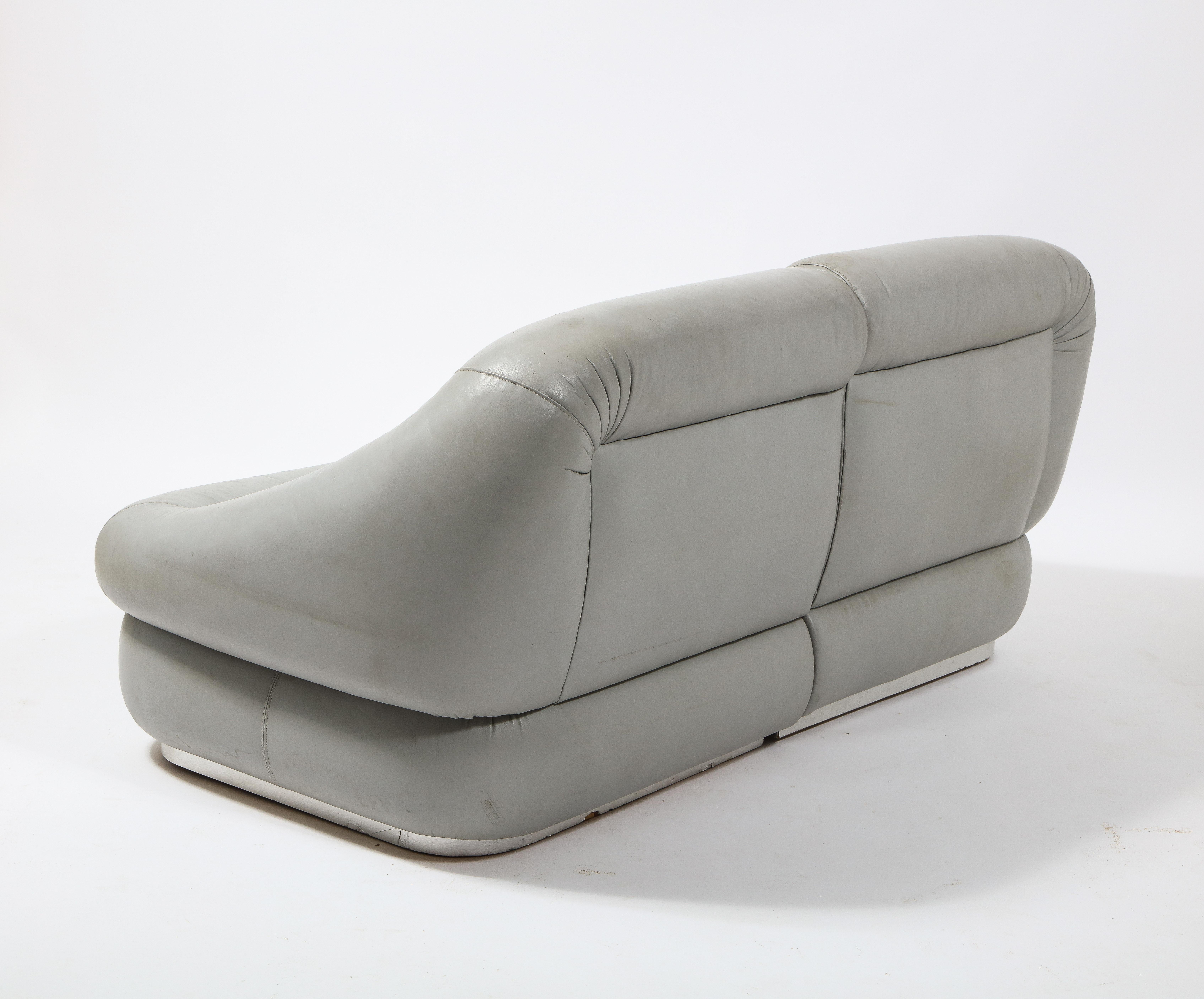 Grey Leather Settee by Cantu, Italy 1970's 5