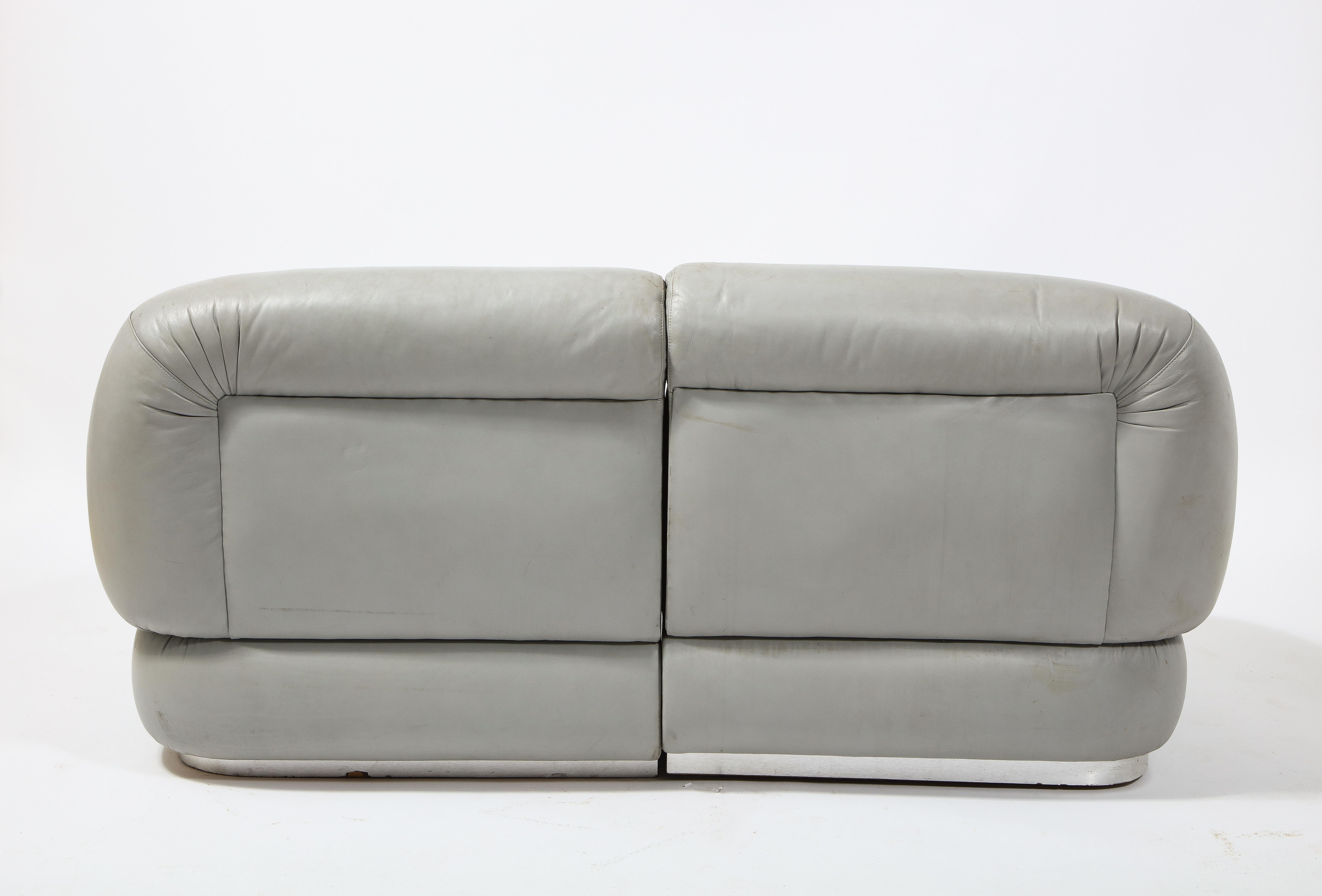Grey Leather Settee by Cantu, Italy 1970's 6